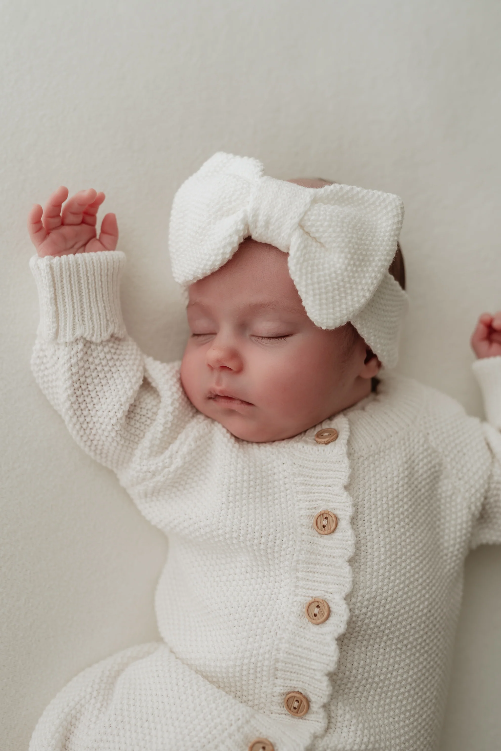 Organic Cotton Moss Stitch Baby Bow Headband - Milk - Image 3