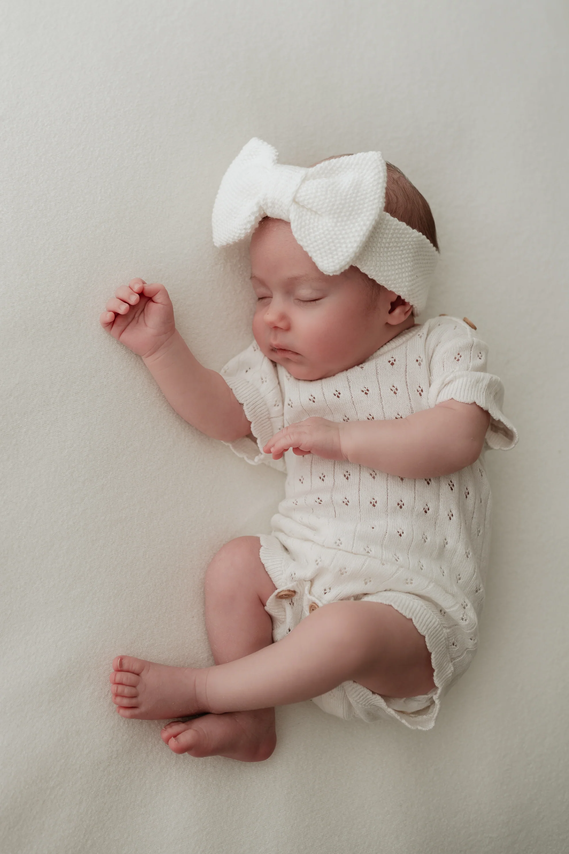 Organic Cotton Moss Stitch Baby Bow Headband - Milk - Image 4