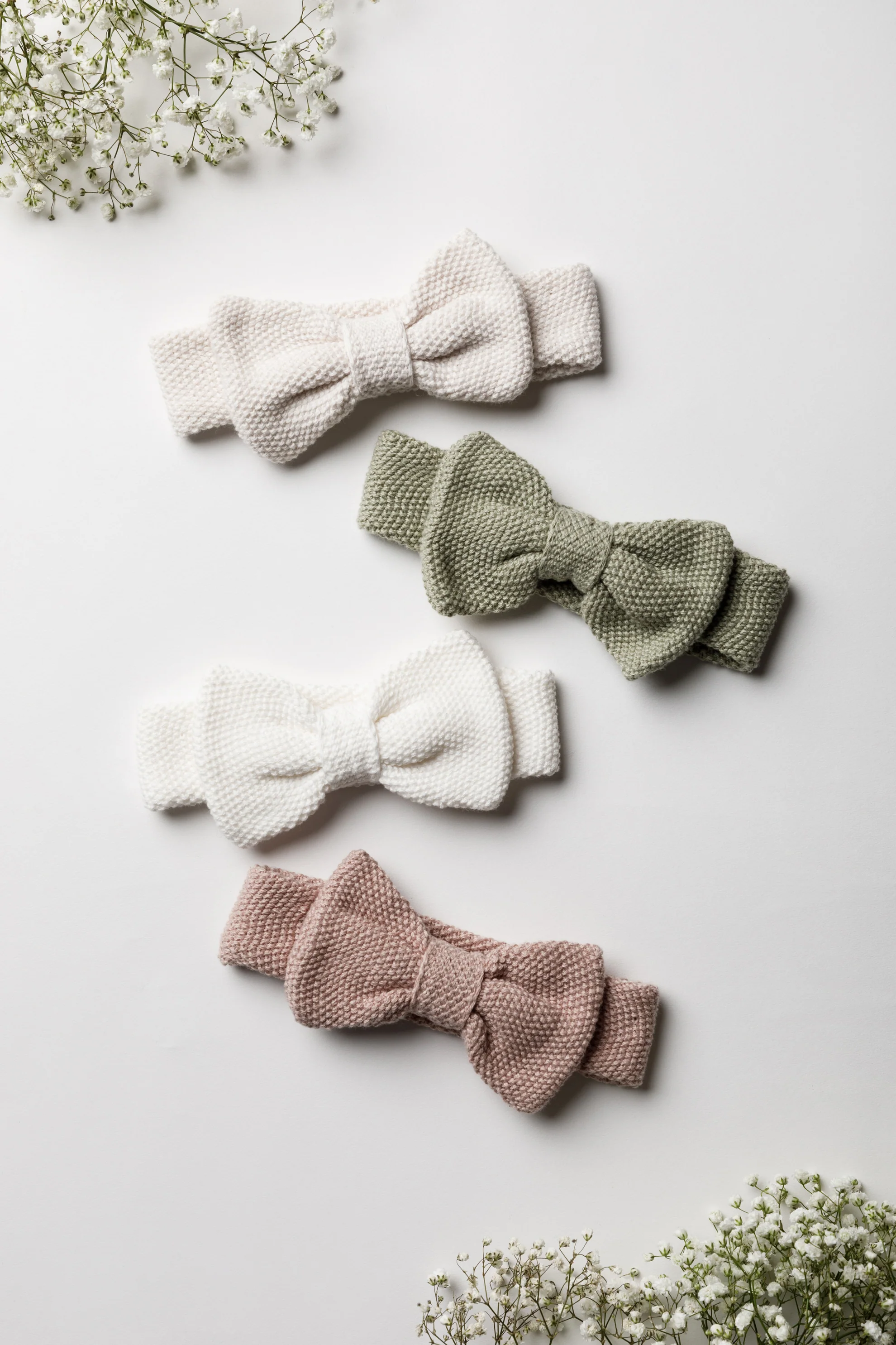 Organic Cotton Moss Stitch Baby Bow Headband - Milk - Image 5