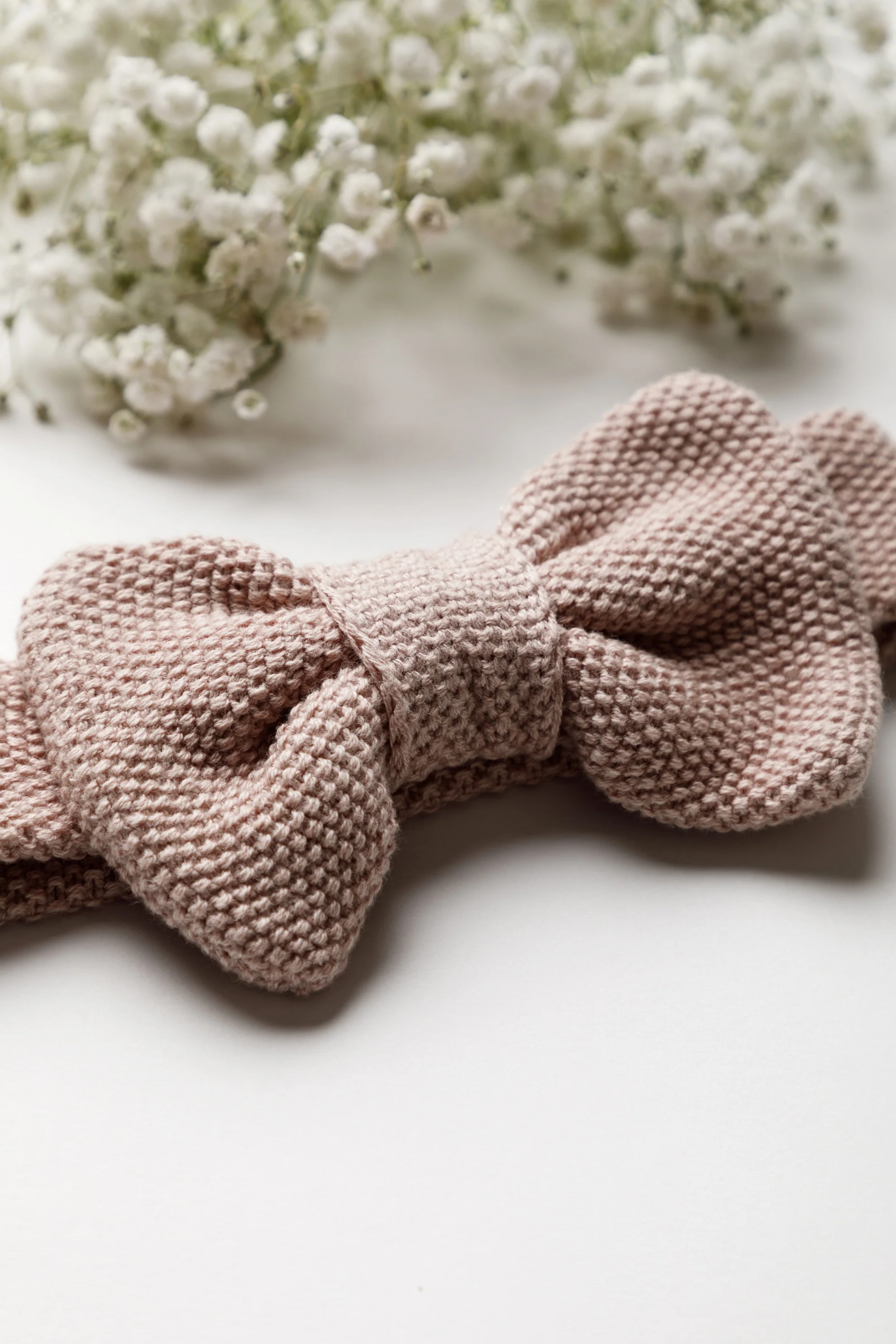 Organic Cotton Moss Stitch Baby Bow Headband - Rose - Image 5