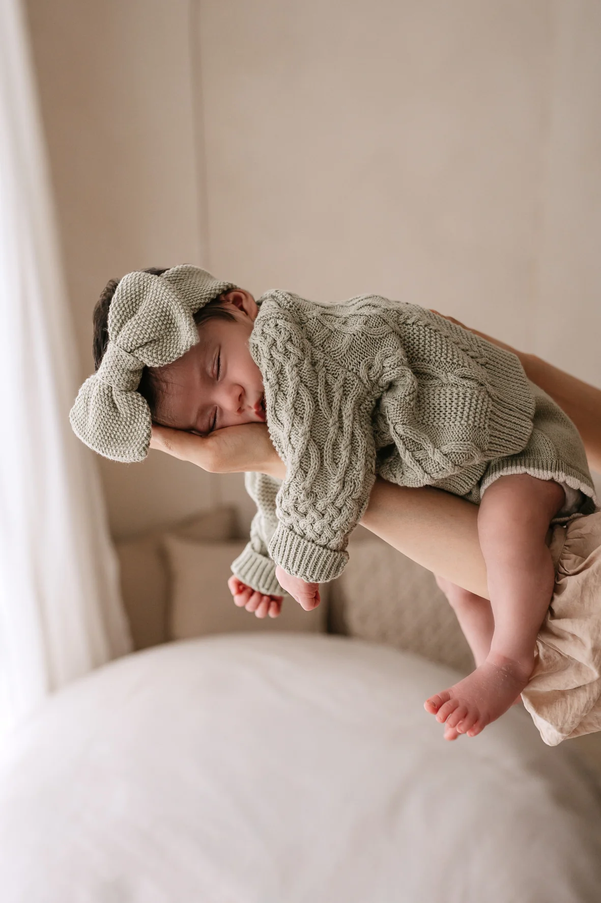 Organic Cotton Cable Knit Baby Cardigan - Sage - Image 3