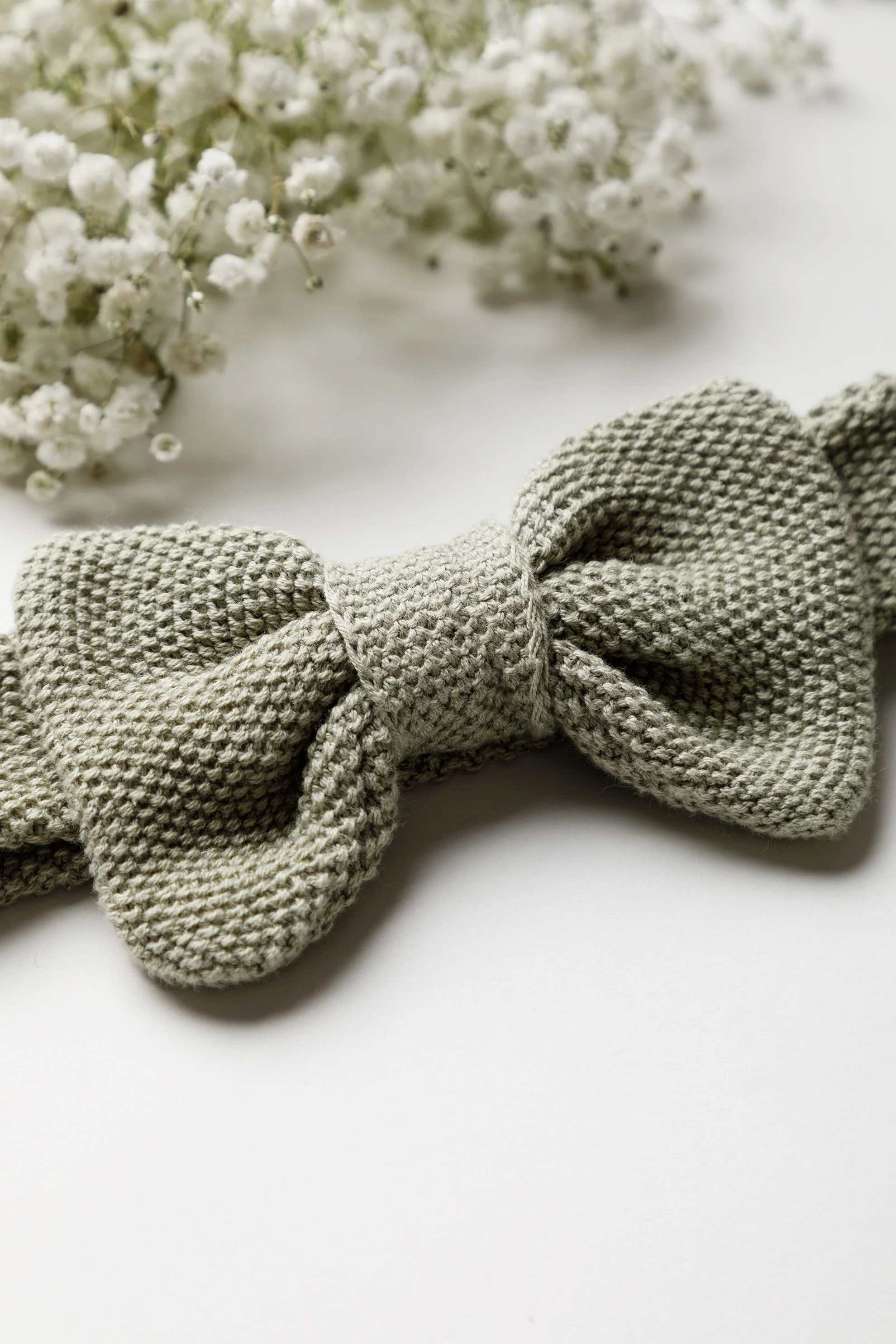 Organic Cotton Moss Stitch Baby Bow Headband - Sage - Image 5