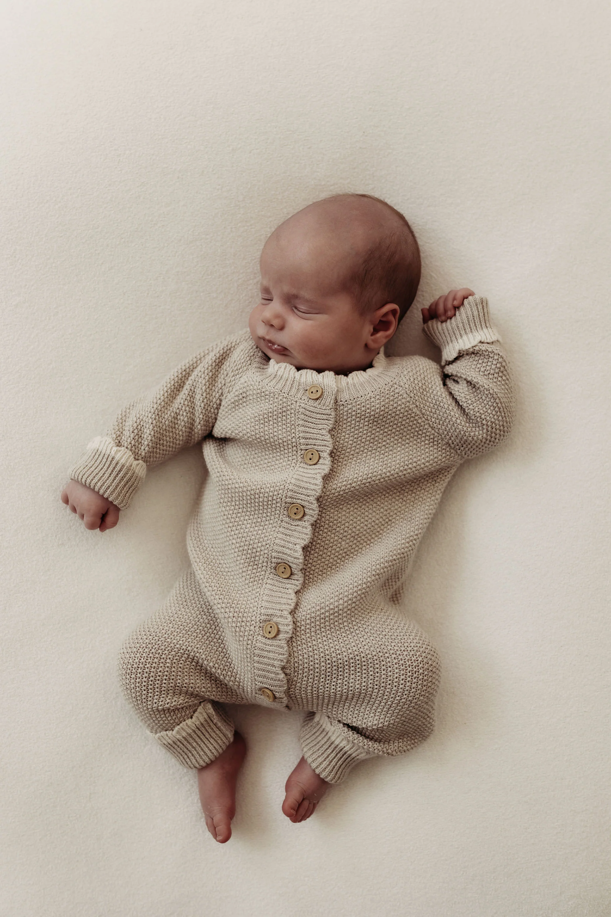 Organic Cotton Moss Stitch Tipped Baby Romper - Pebble - Image 5