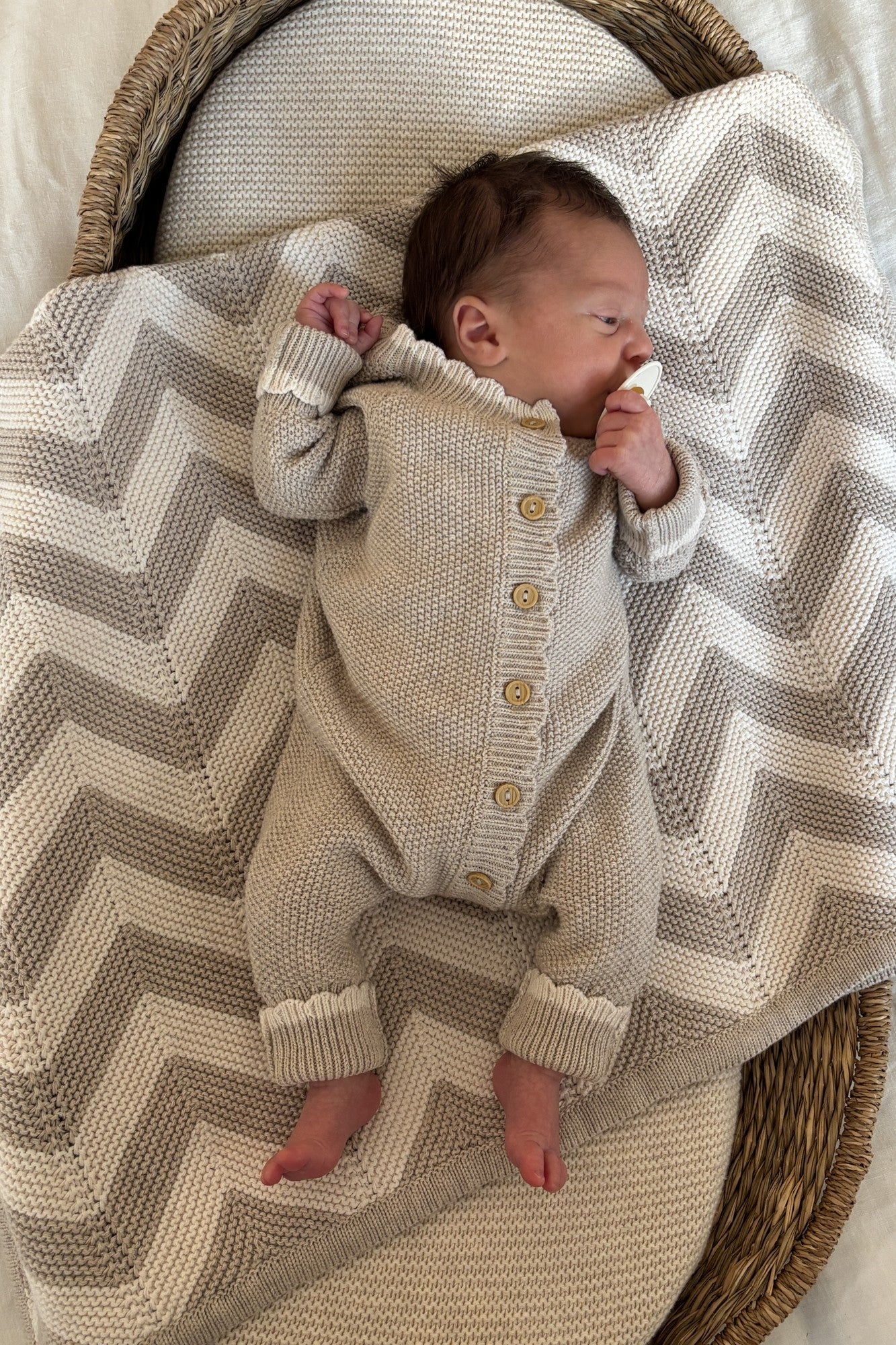 Organic Cotton Moss Stitch Tipped Baby Romper - Pebble - Image 6