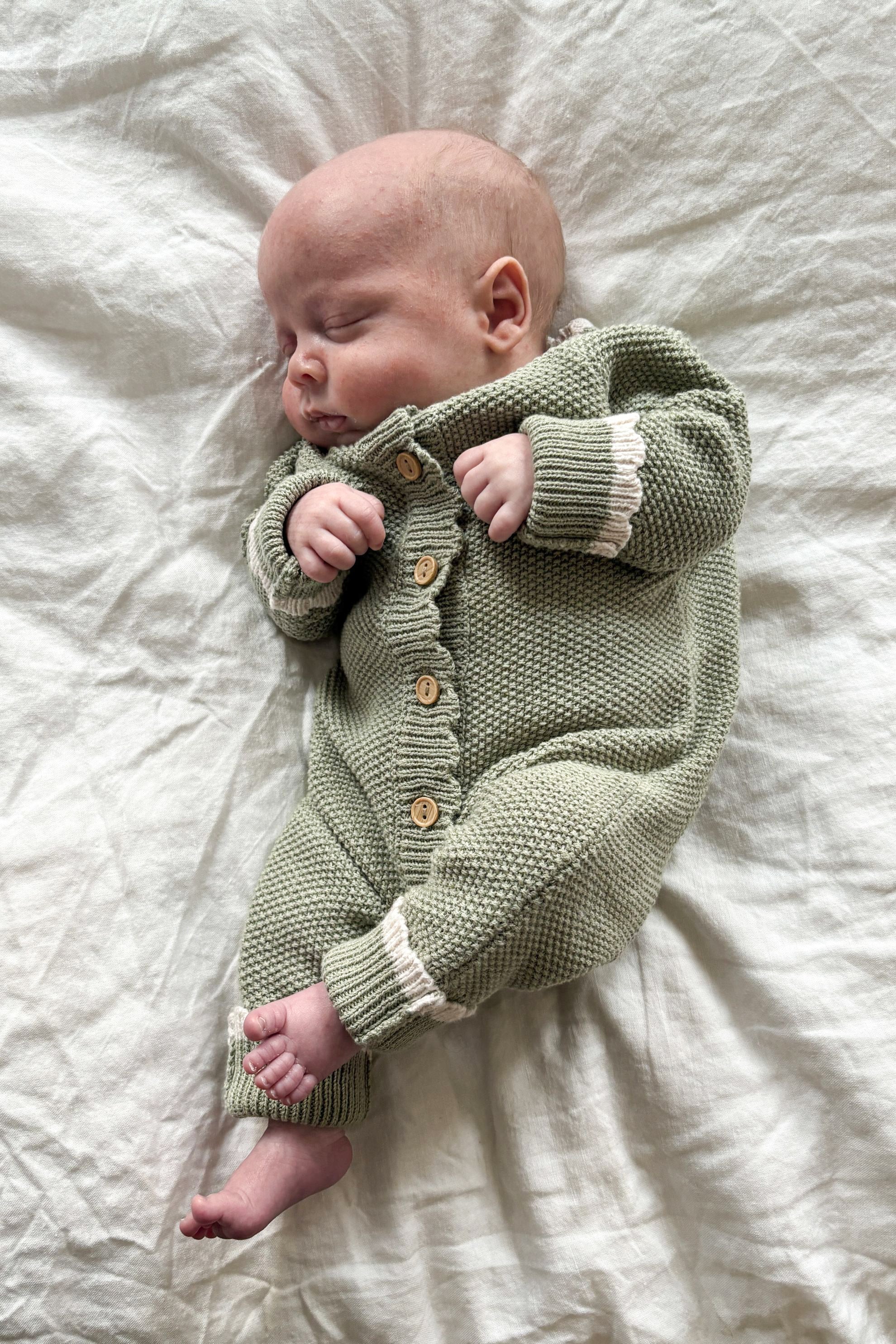 Organic Cotton Moss Stitch Tipped Baby Romper - Sage - Image 6