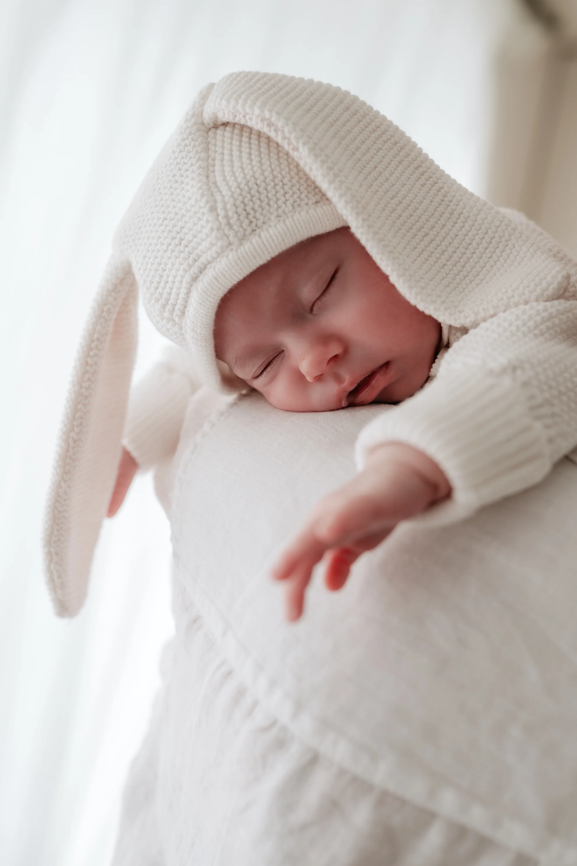 Organic Cotton Bunny Baby Bonnet - Milk/Oat - Image 3