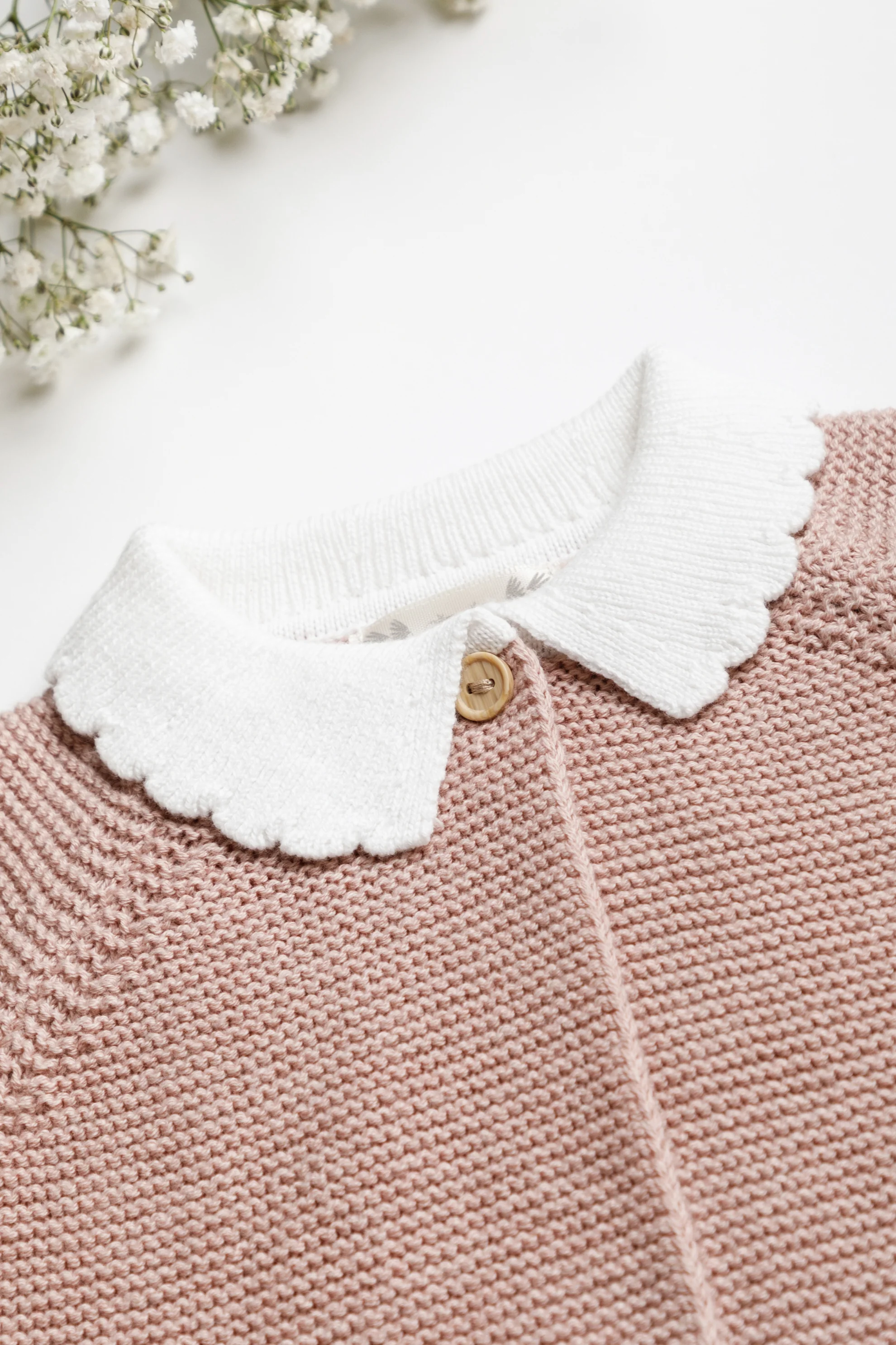 Organic Cotton Scallop Collar Baby Cardigan - Rose - Image 7