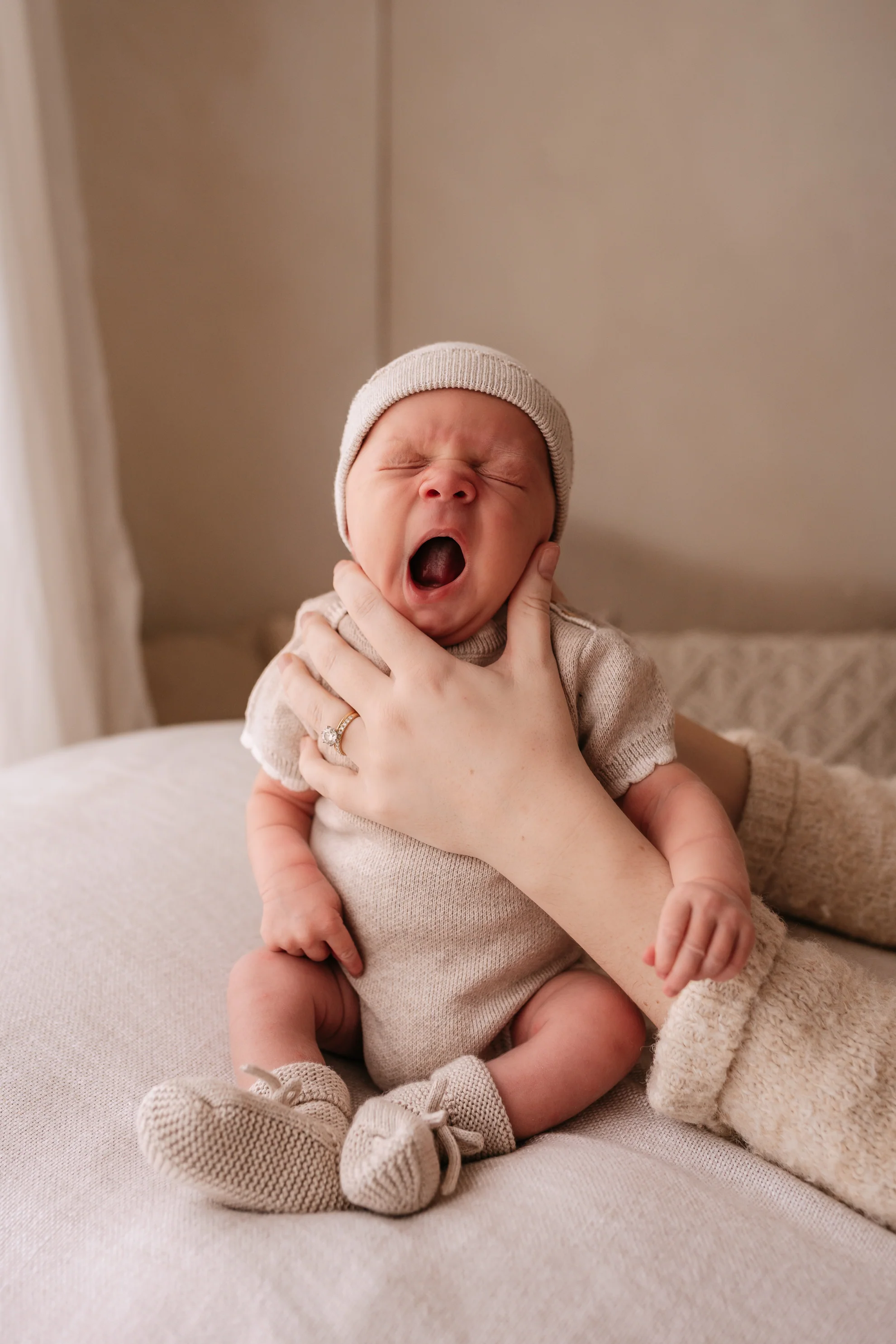 Organic Cotton Scallop Knit Tipped Baby Bodysuit - Pebble - Image 4