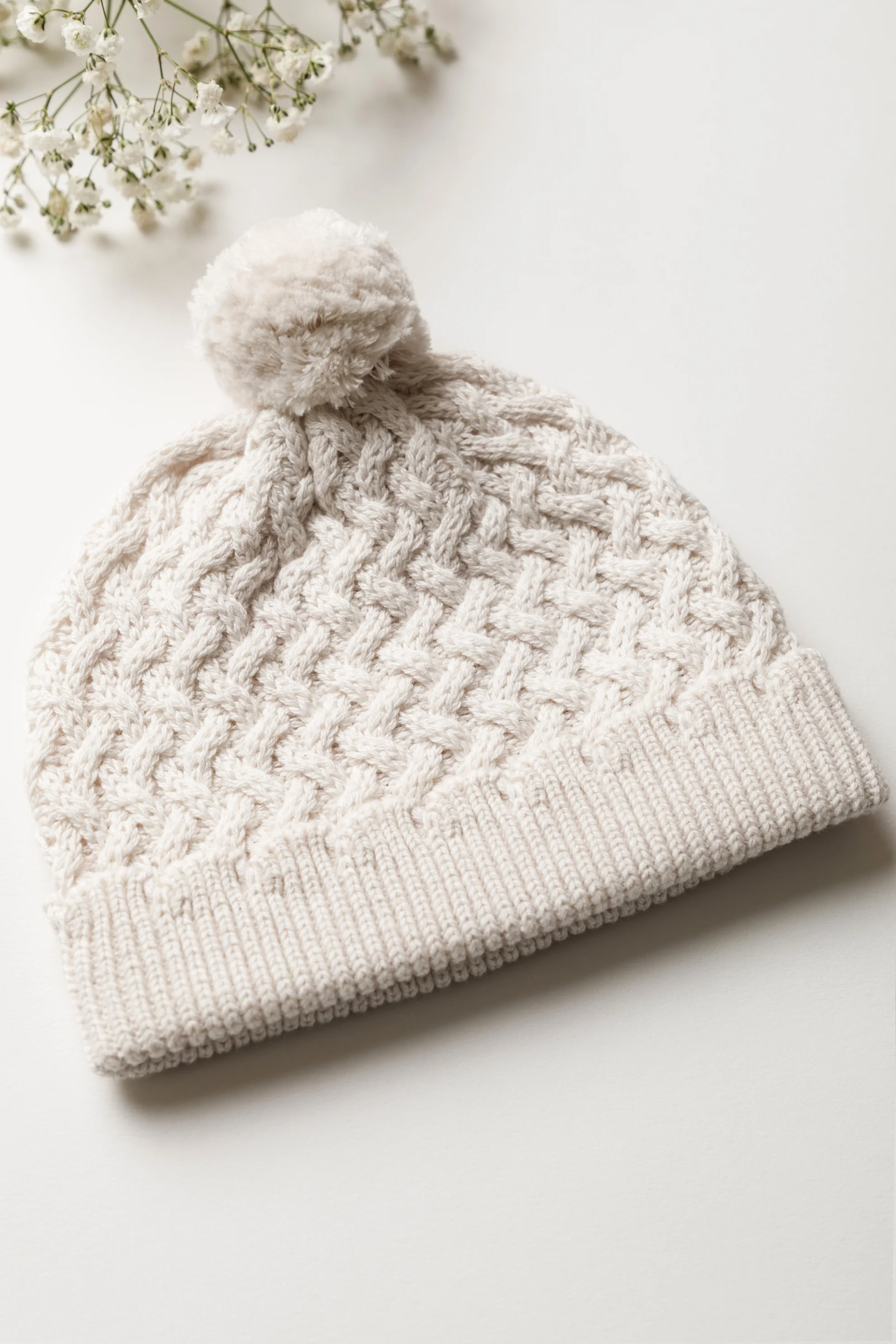 Organic Cotton Cable Knit Baby Hat - Oat - Image 4