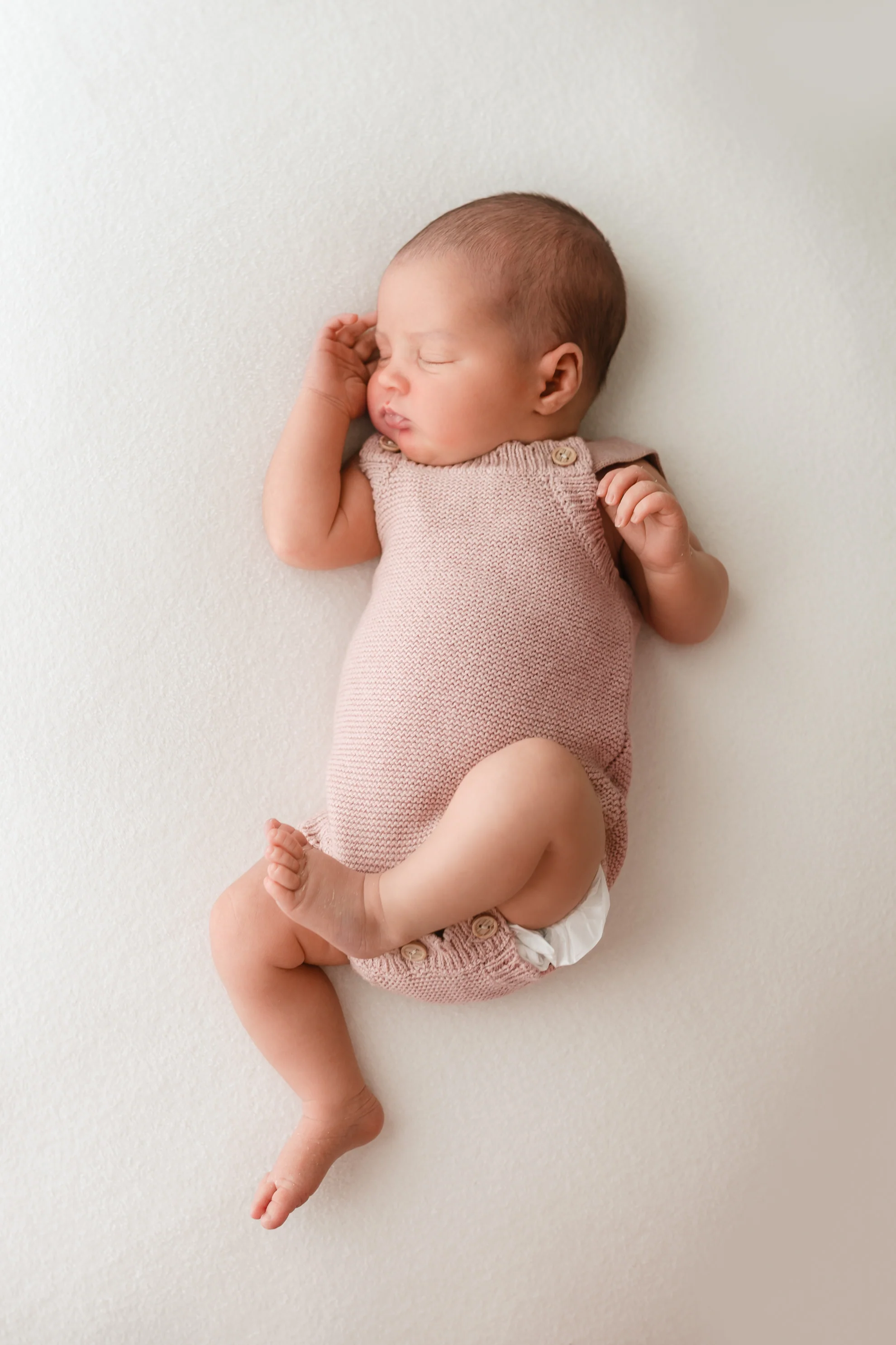 Organic Cotton Newborn Scallop Knit Romper - Rose - Image 4