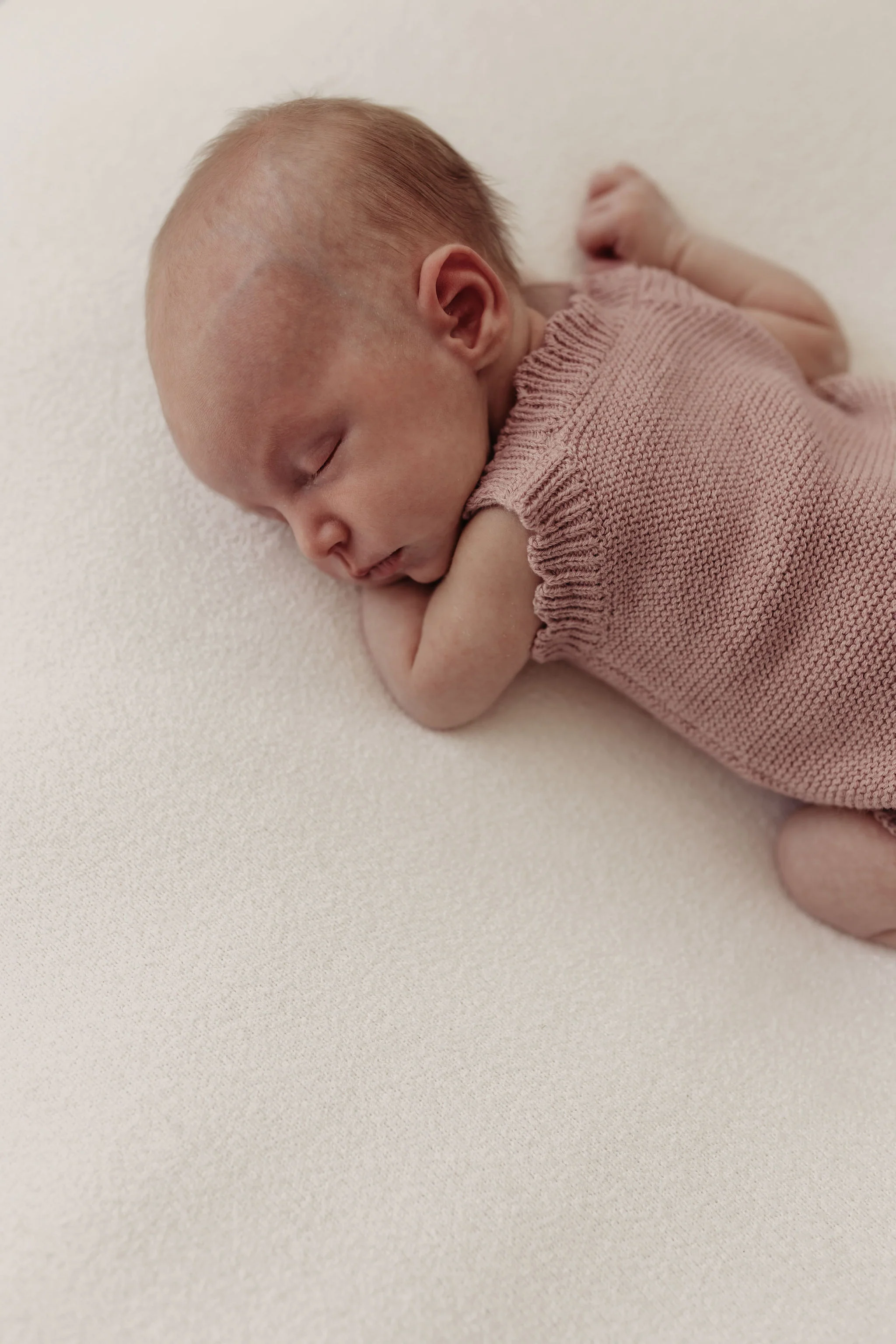 Organic Cotton Newborn Scallop Knit Romper - Rose - Image 7