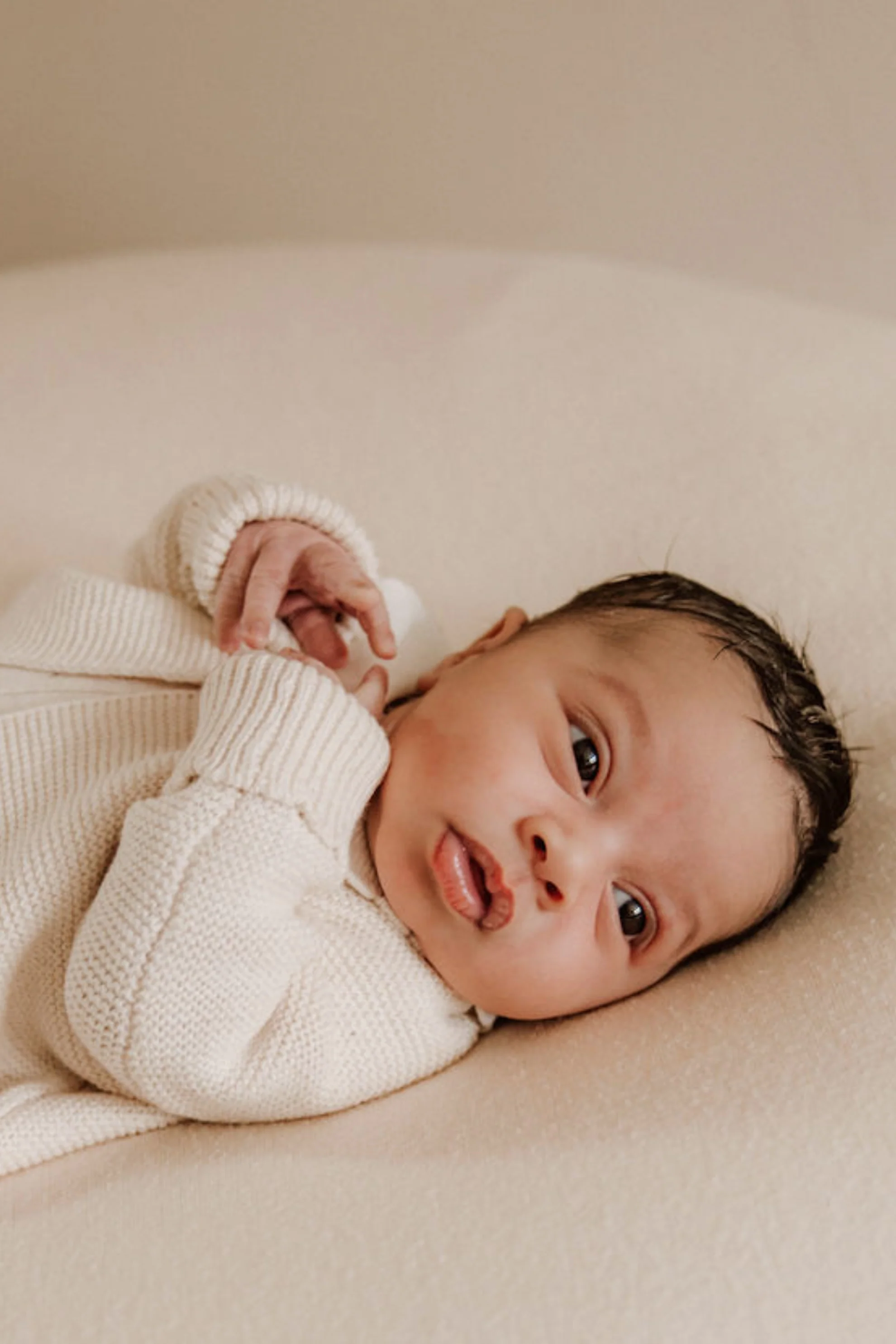 Organic Cotton Scallop Collar Baby Cardigan - Oat - Image 5