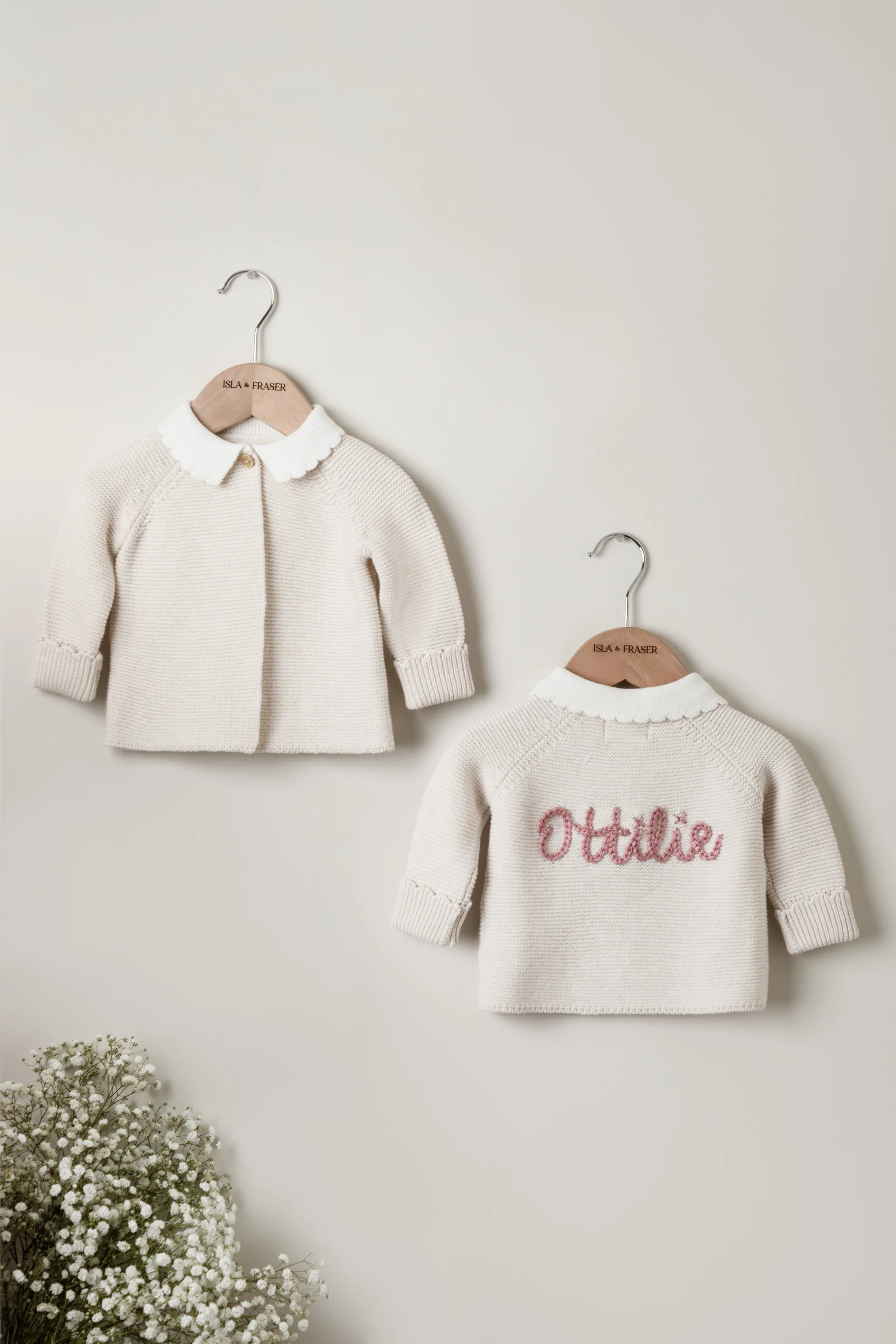 Organic Cotton Scallop Collar Baby Cardigan - Personalised - Image 3