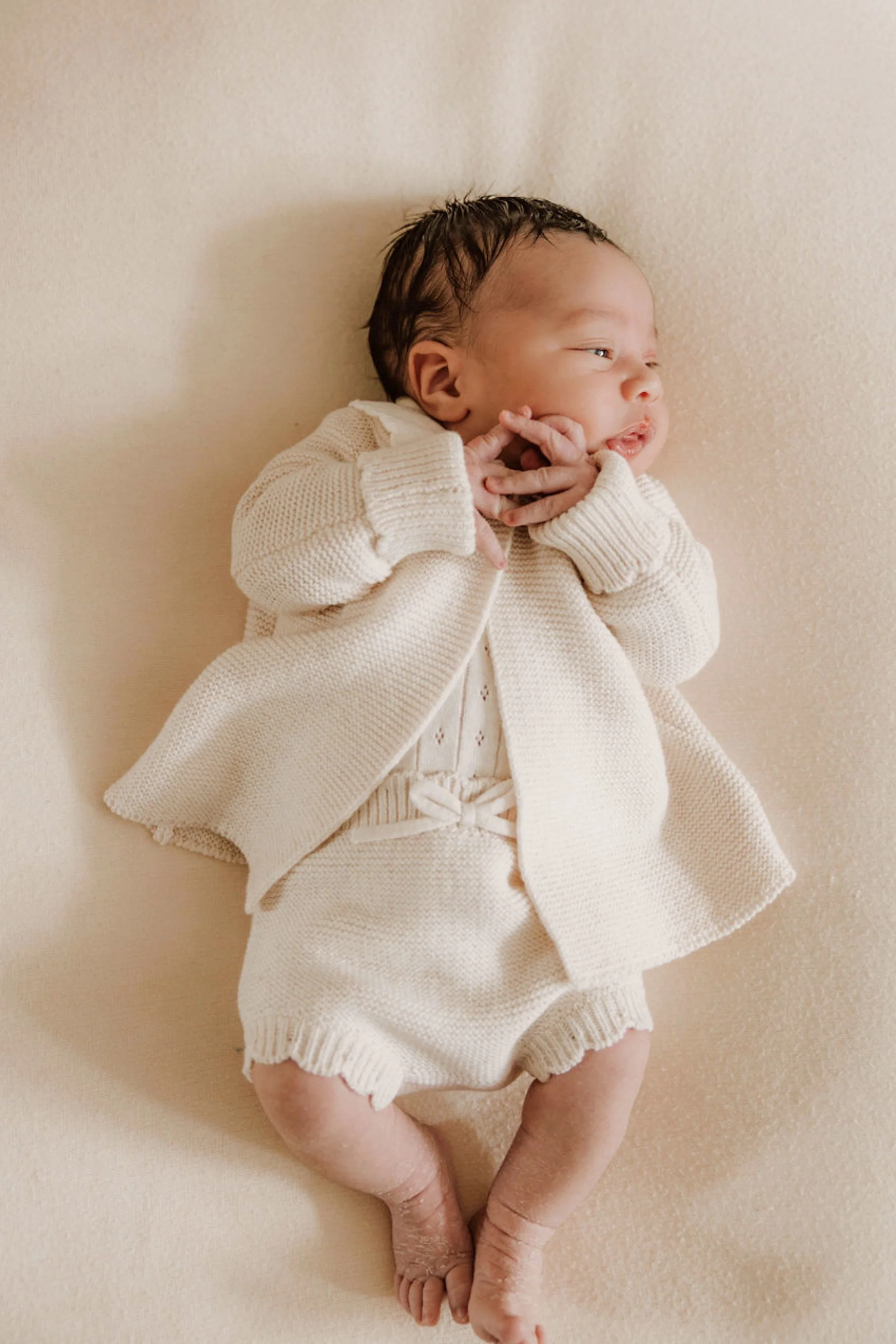 Organic Cotton Scallop Collar Baby Cardigan - Oat - Image 3