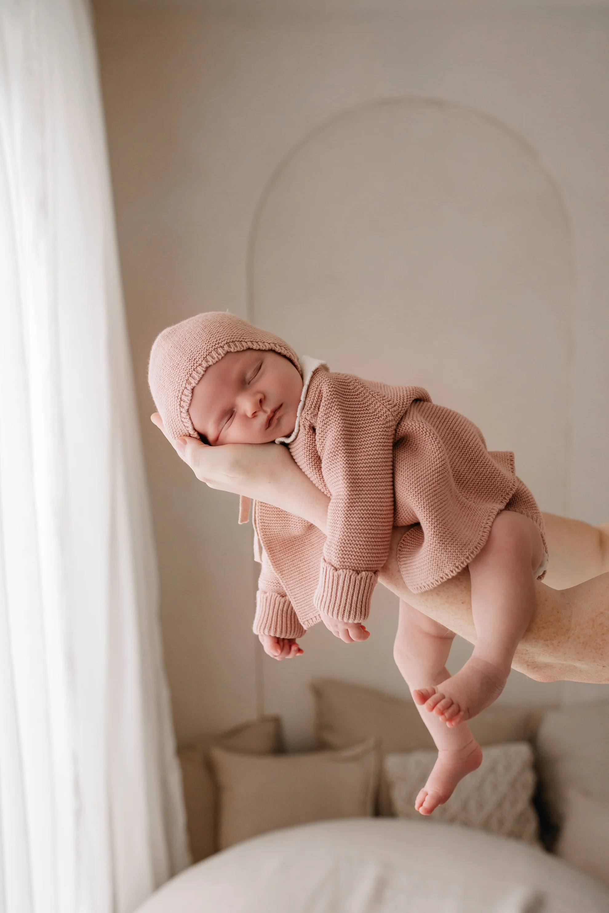 Organic Cotton Scallop Knit Baby Bonnet - Rose - Image 5