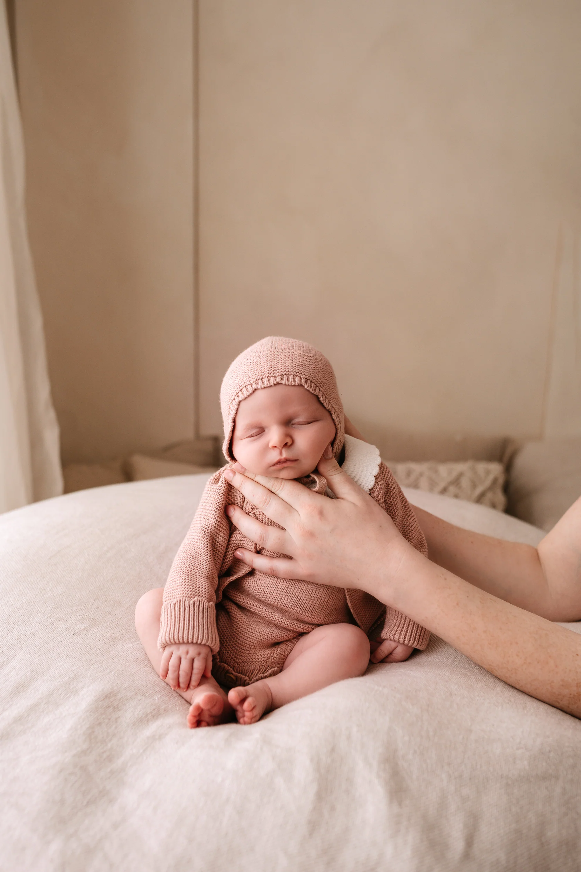 Organic Cotton Scallop Knit Baby Bonnet - Rose - Image 6