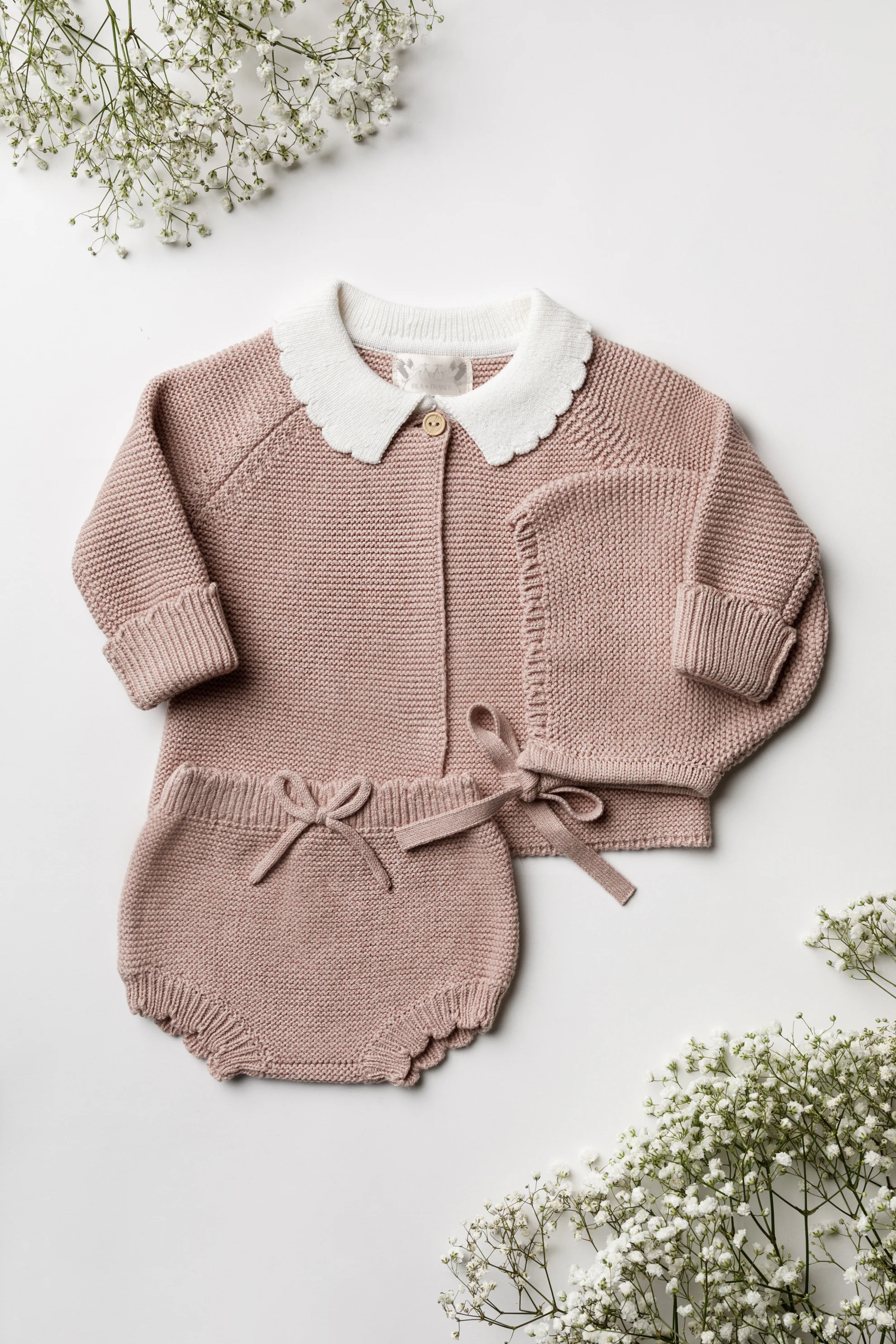 Organic Cotton Scallop Knit Baby Bundle - Rose