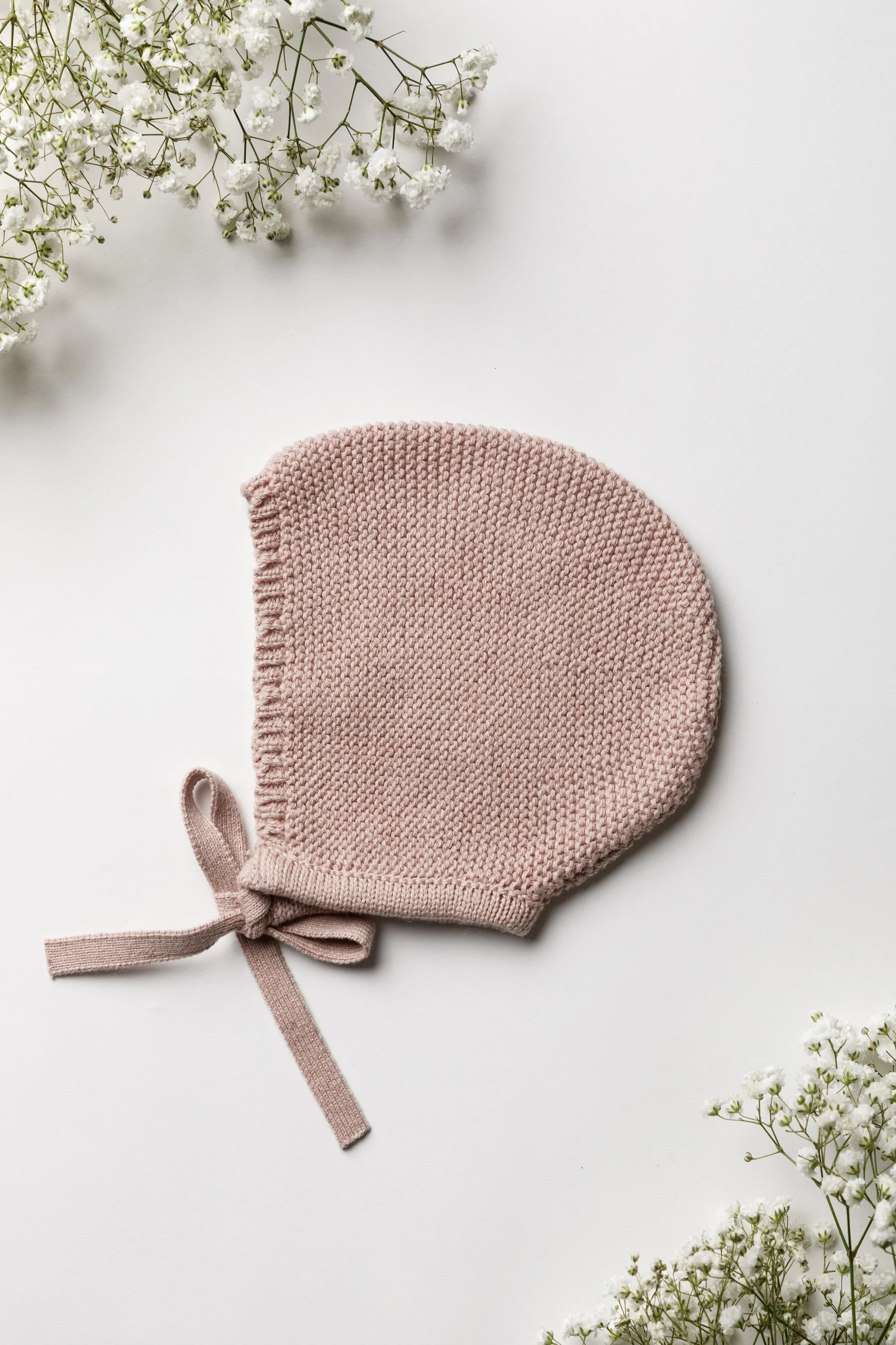 Organic Cotton Scallop Knit Baby Bonnet - Rose - Image 2