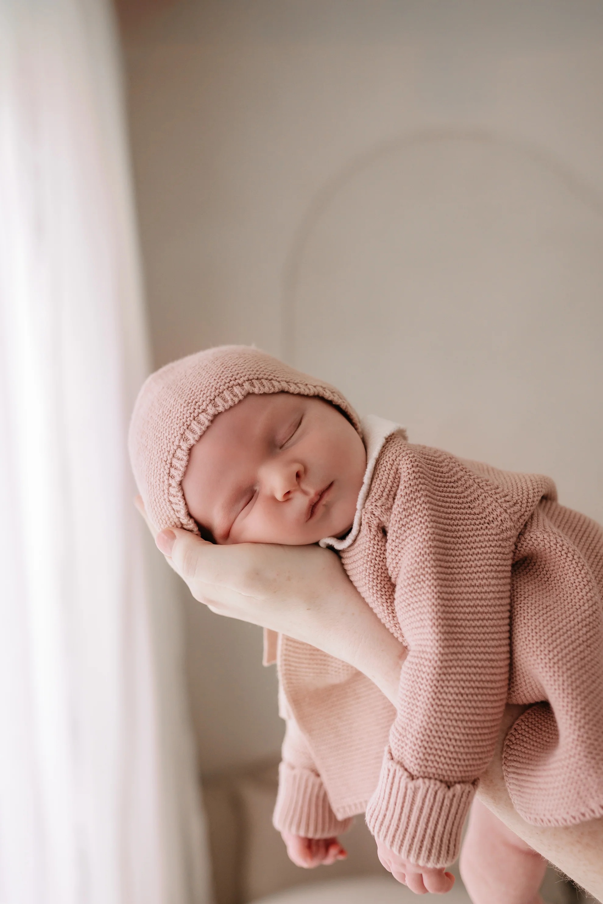 Organic Cotton Scallop Knit Baby Bonnet - Rose - Image 3