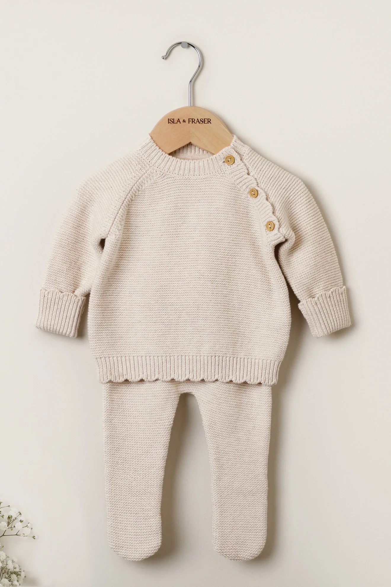 Organic Cotton Scallop Knit Baby Jumper - Oat - Image 5