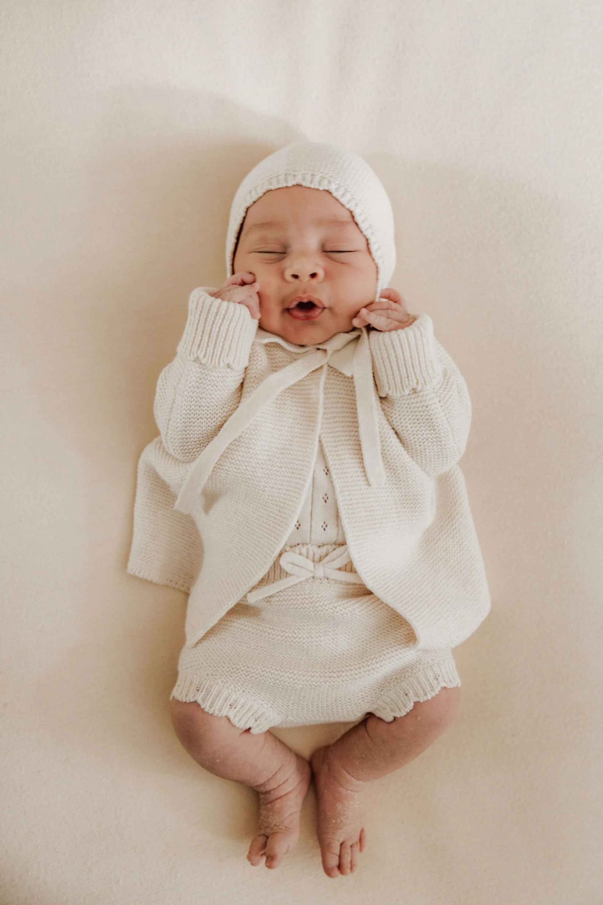 Organic Cotton Scallop Knit Baby Bonnet - Oat - Image 7