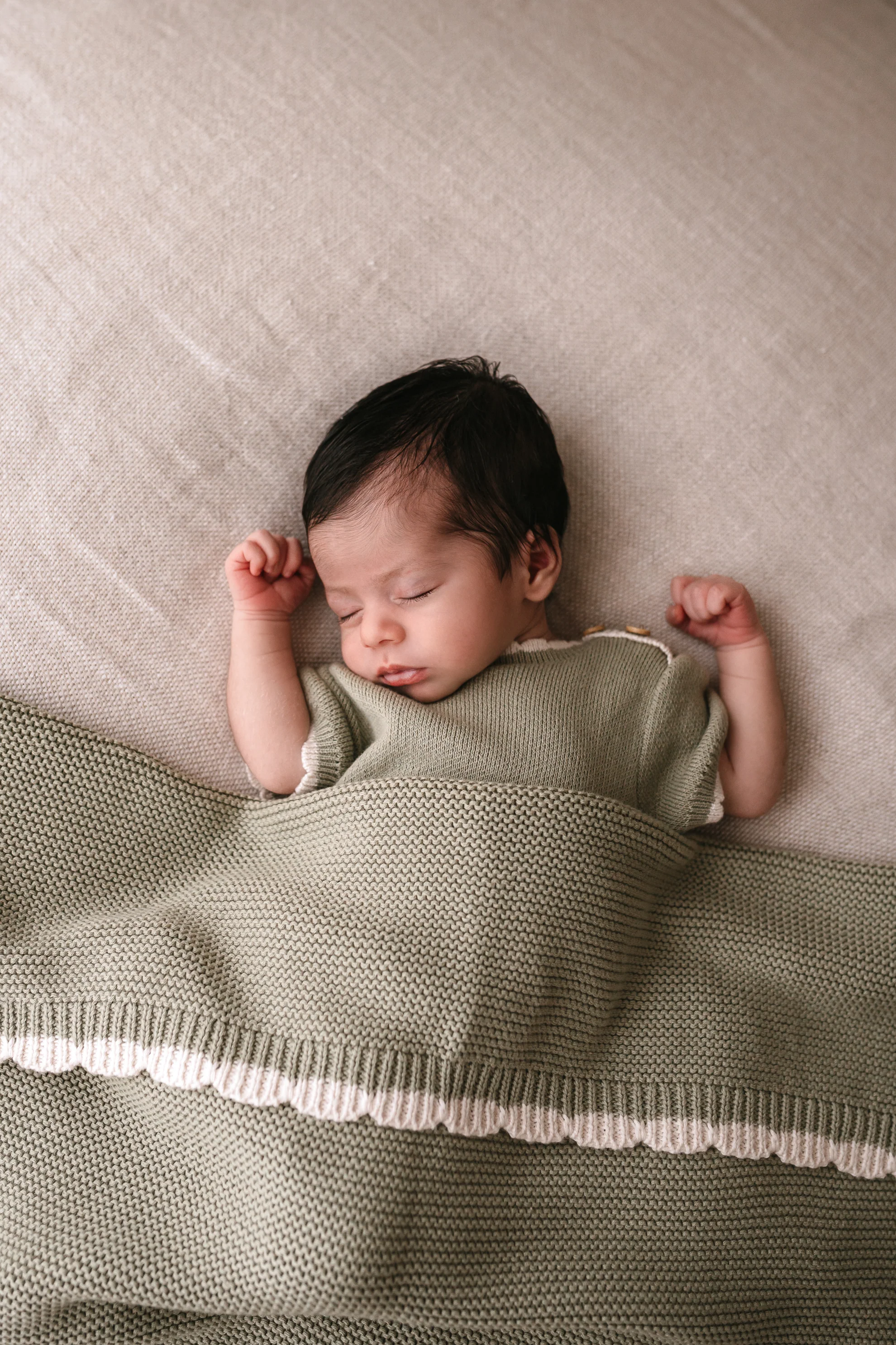 Organic Cotton Scallop Knit Tipped Baby Blanket - Sage - Image 4