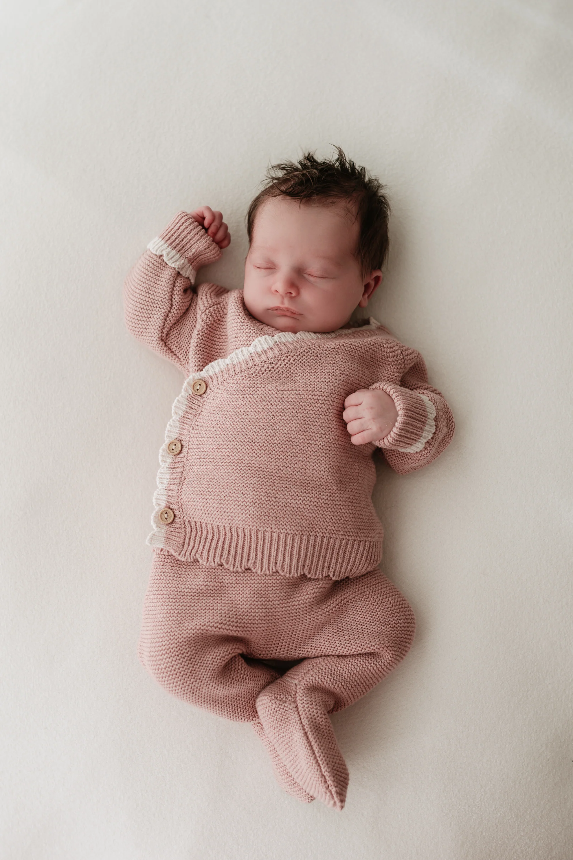 Organic Cotton Scallop Wrap Baby Cardigan - Rose - Image 2