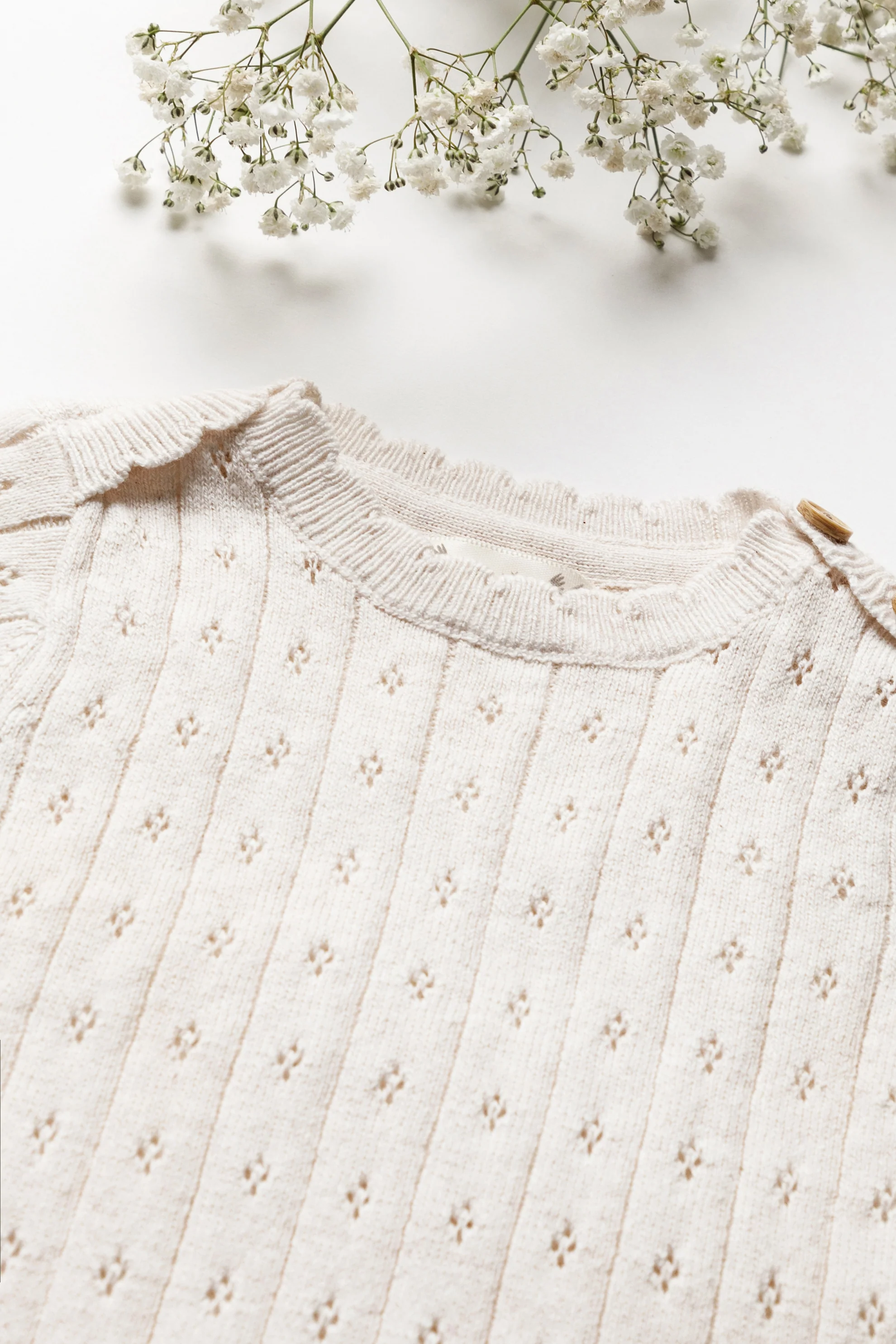 Organic Cotton Pointelle Knit Baby Bodysuit - Oat - Image 4
