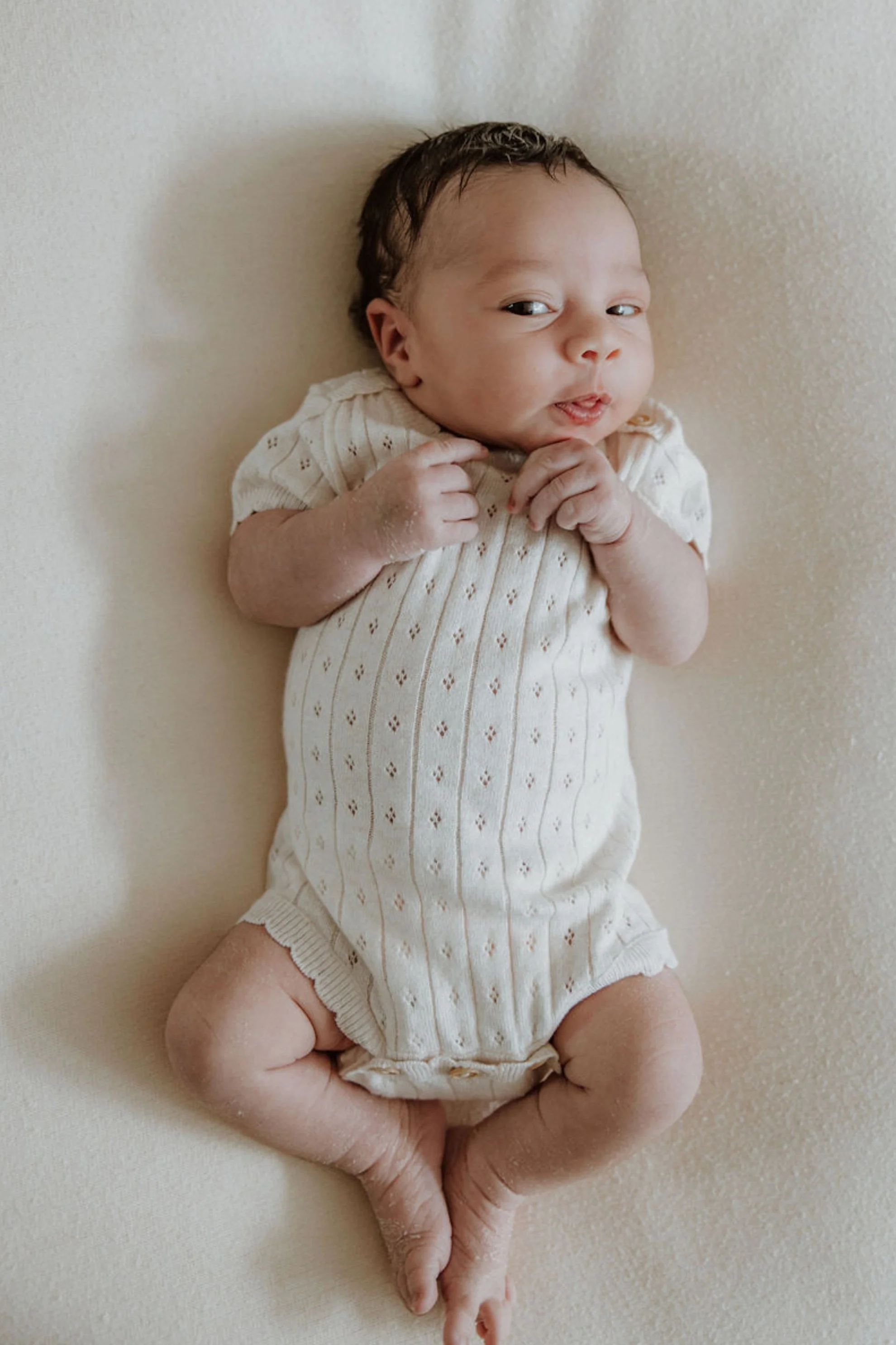 Organic Cotton Pointelle Knit Baby Bodysuit - Oat - Image 6