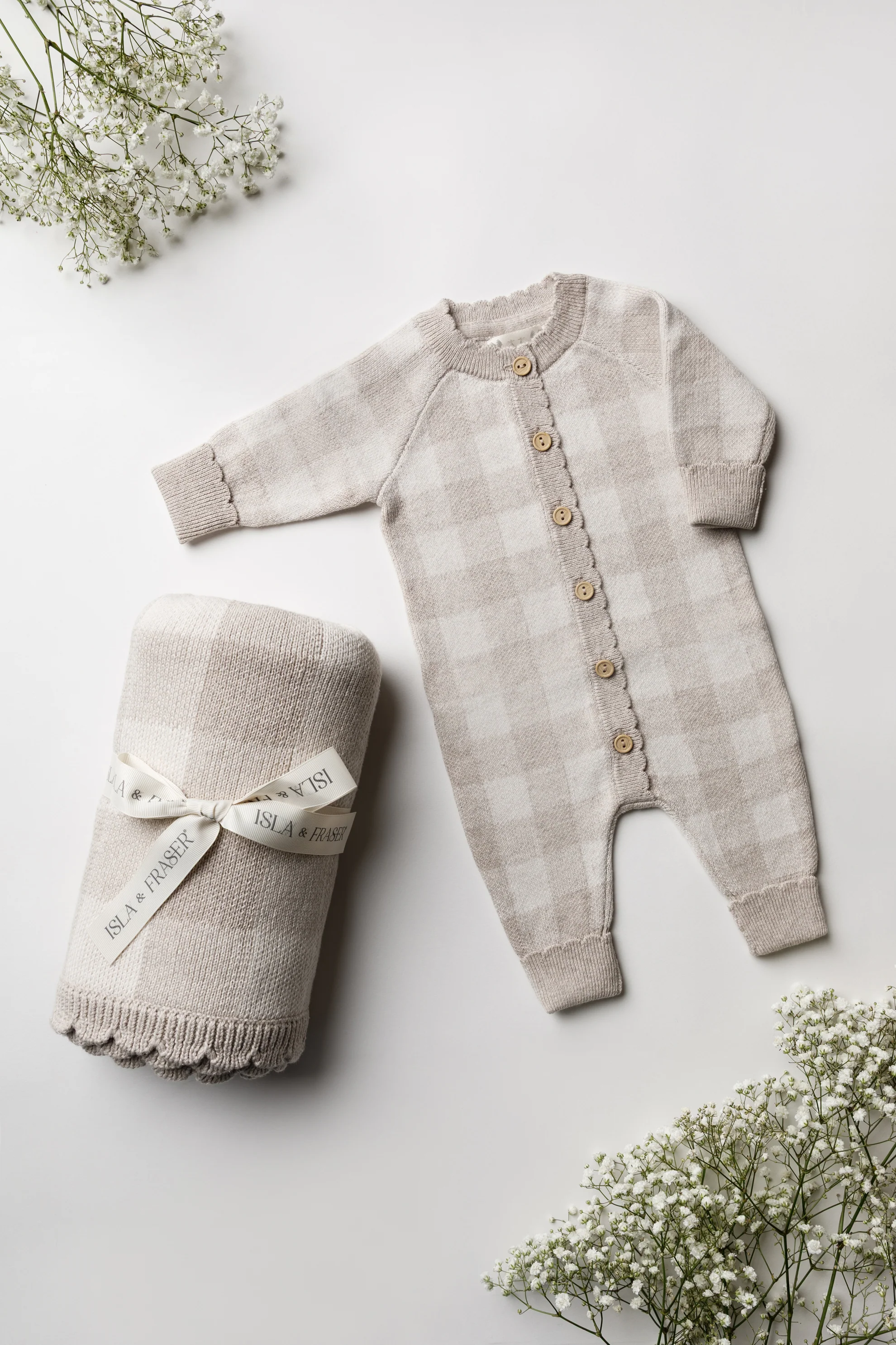Organic Cotton Signature Baby Bundle - Pebble/Oat Gingham Knit