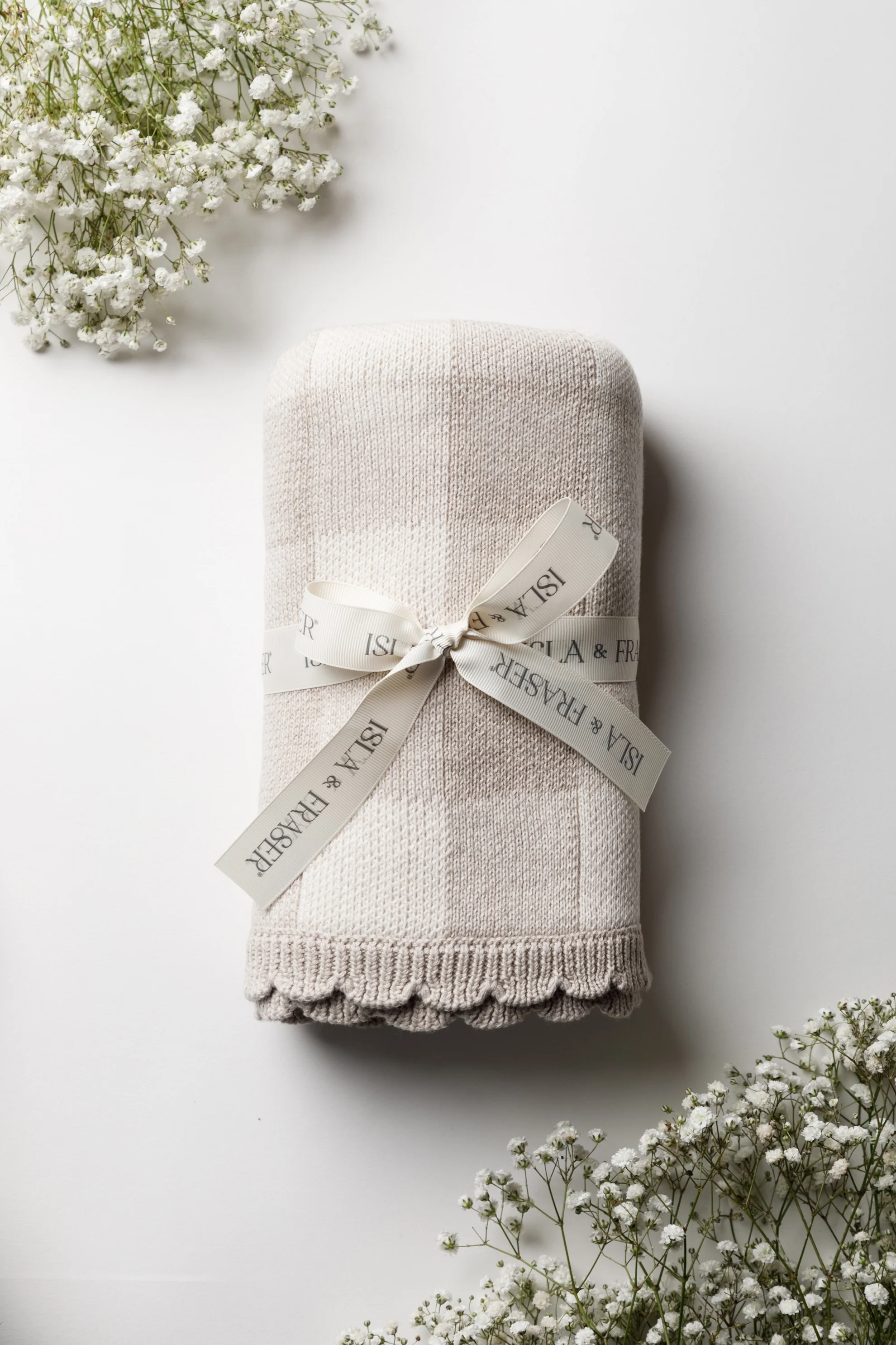 Organic Cotton Gingham Knit Baby Blanket - Pebble/Oat - Image 2