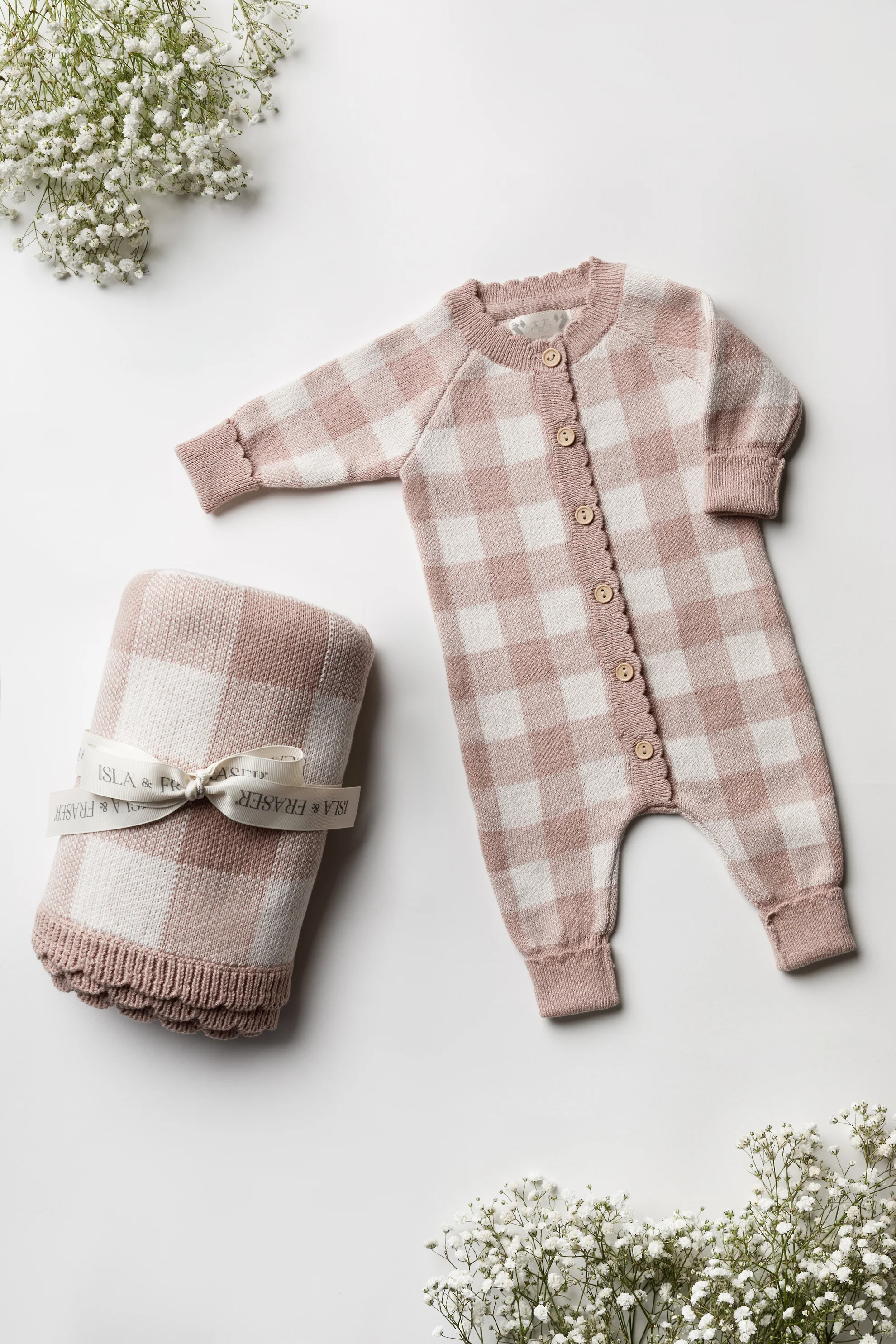 Organic Cotton Signature Baby Bundle - Rose/Oat Gingham Knit