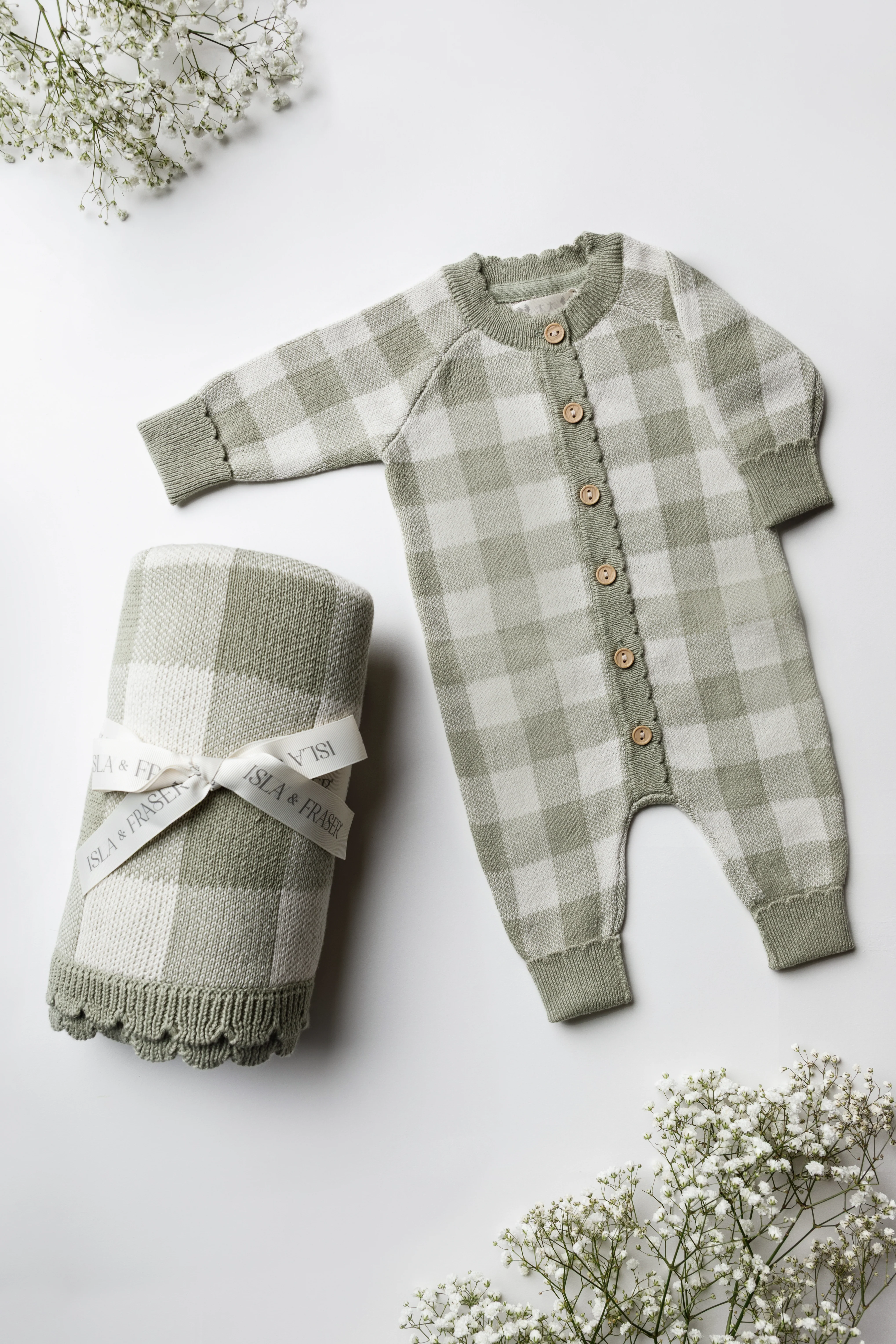Organic Cotton Signature Baby Bundle - Sage/Cream Gingham Knit