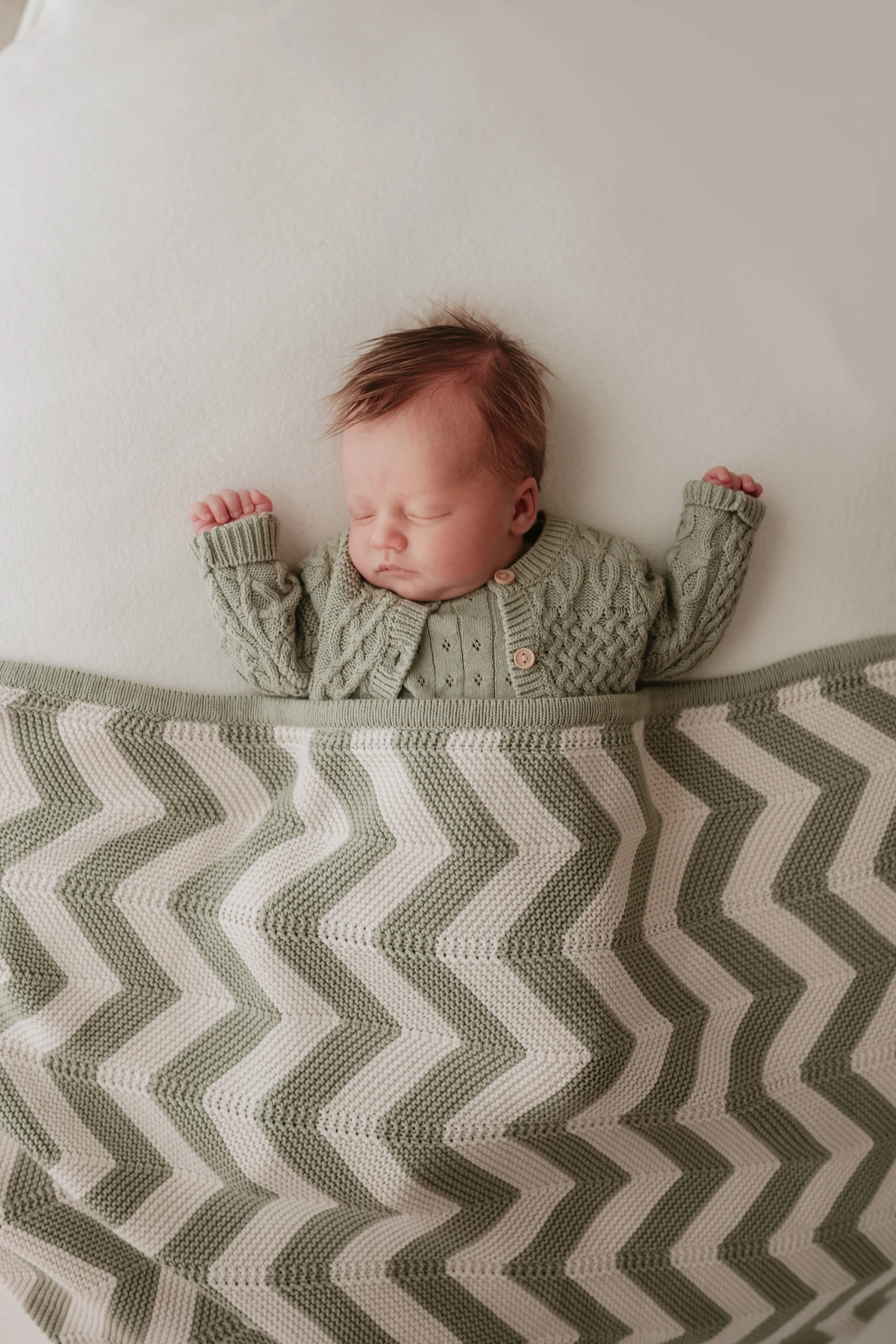 Organic Cotton Baby Blanket & Bunny Bundle - Sage Chevron - Image 7