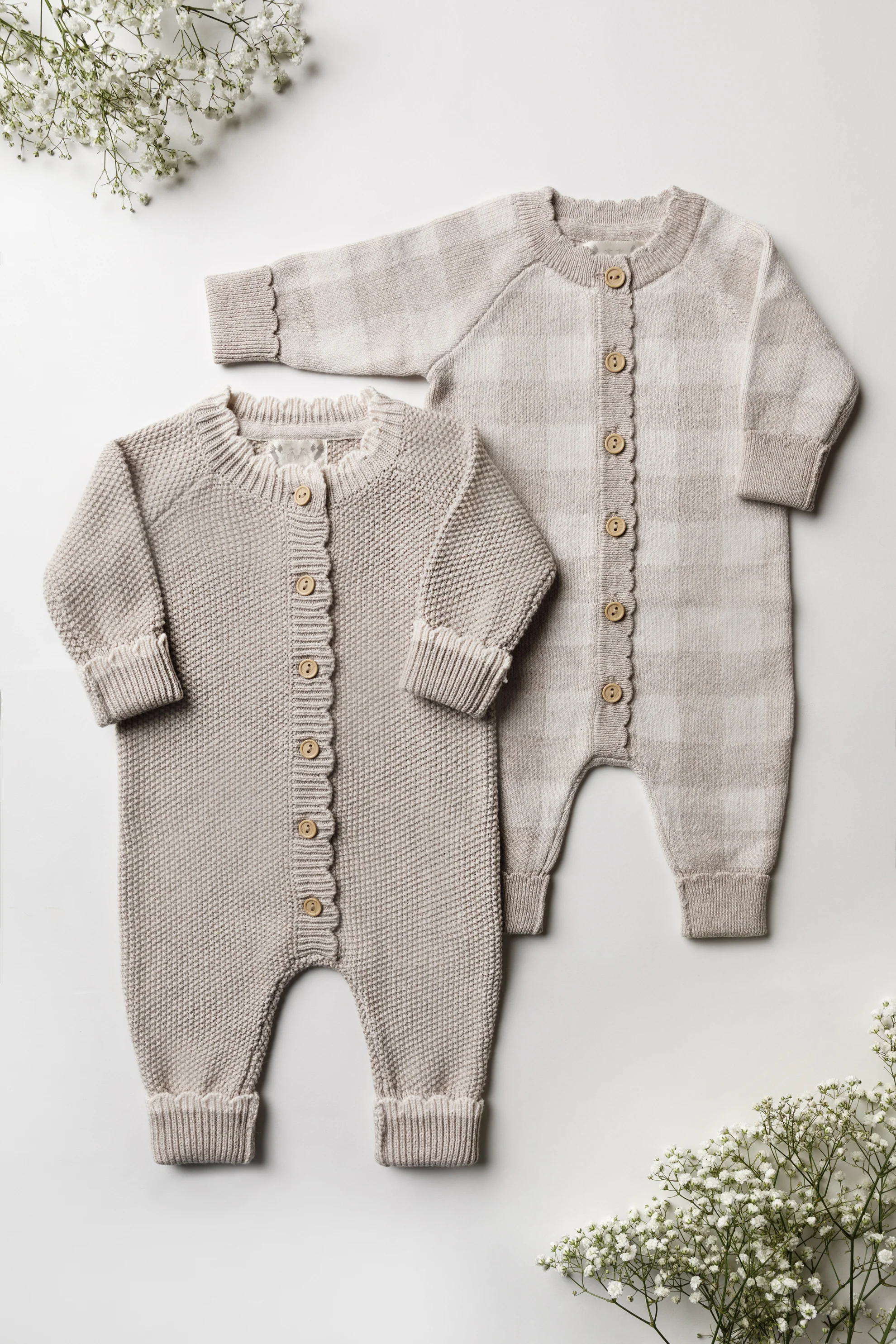 Organic Cotton Twin Pack Baby Romper Bundle - Pebble