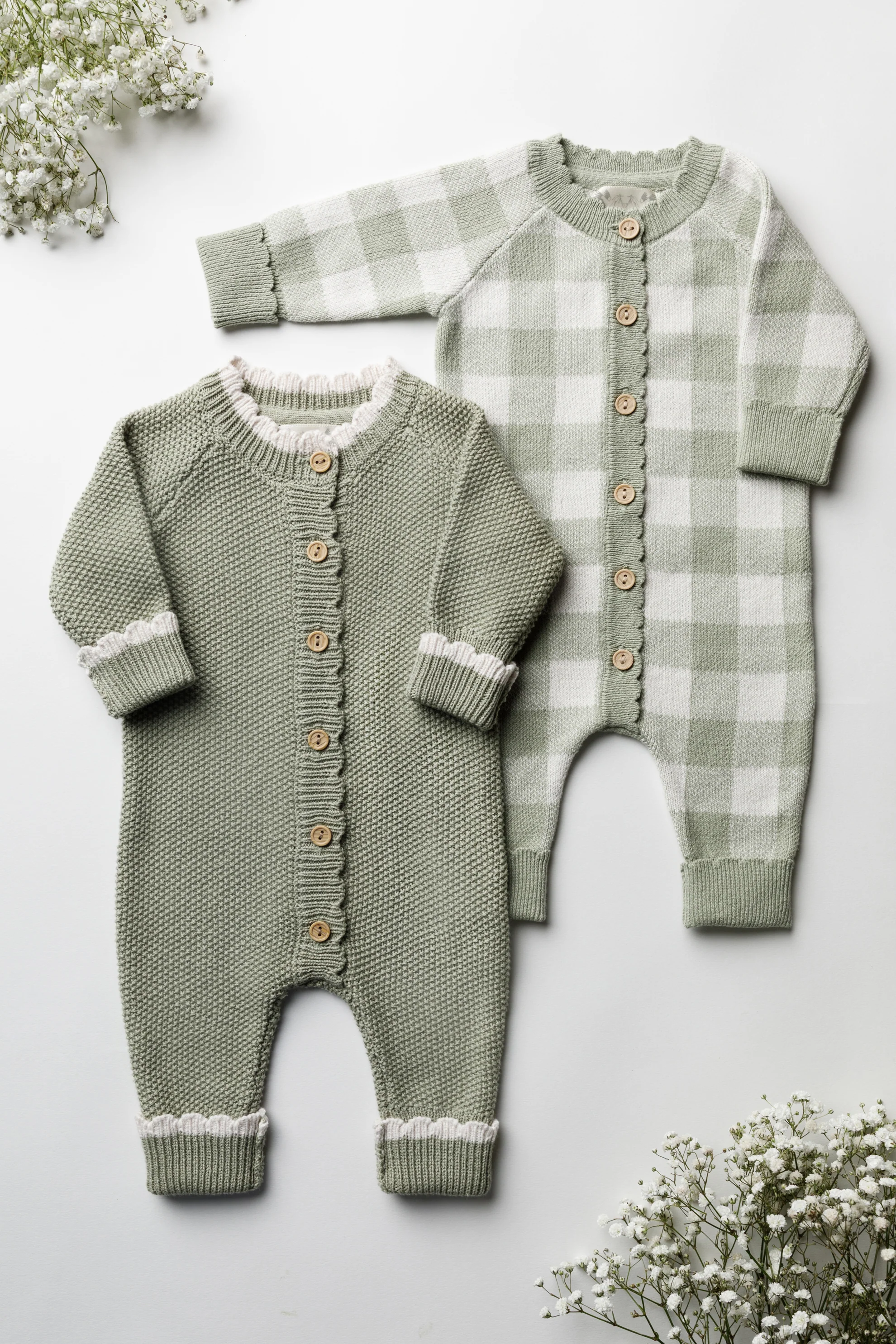 Organic Cotton Twin Pack Baby Romper Bundle - Sage