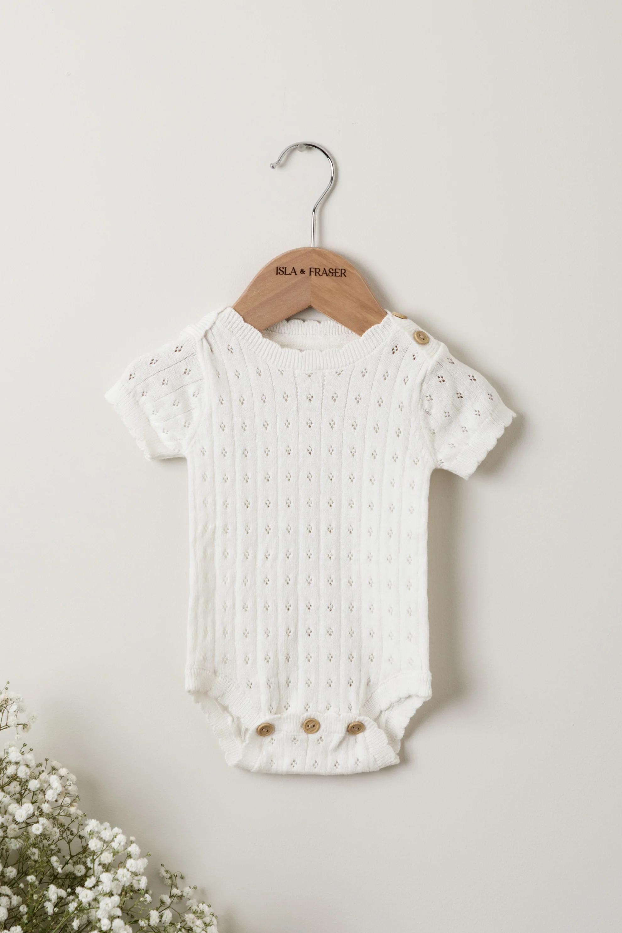 Organic Cotton Pointelle Knit Baby Bodysuit - Milk - Image 2