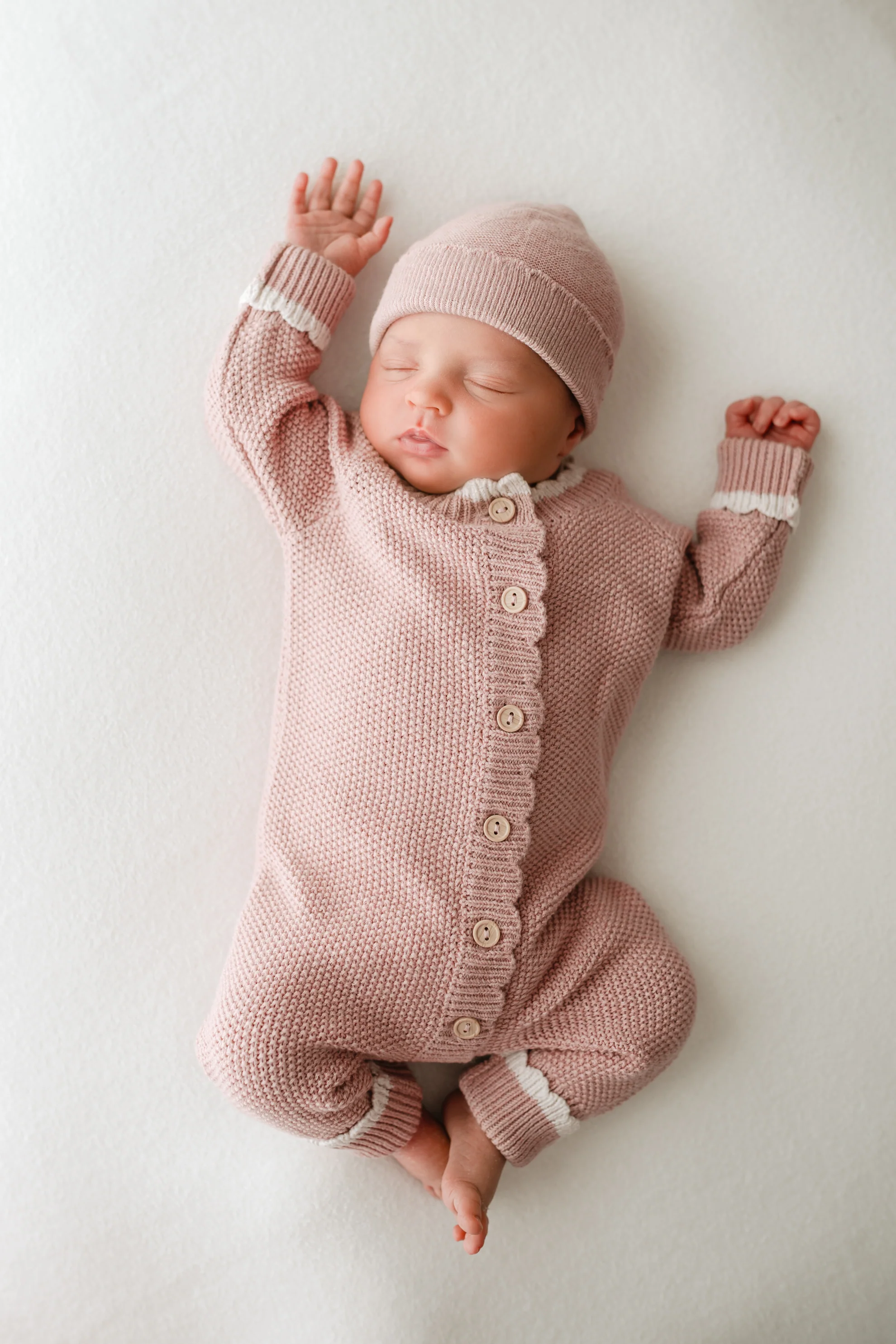 Organic Cotton Moss Stitch Tipped Baby Romper - Rose - Image 5