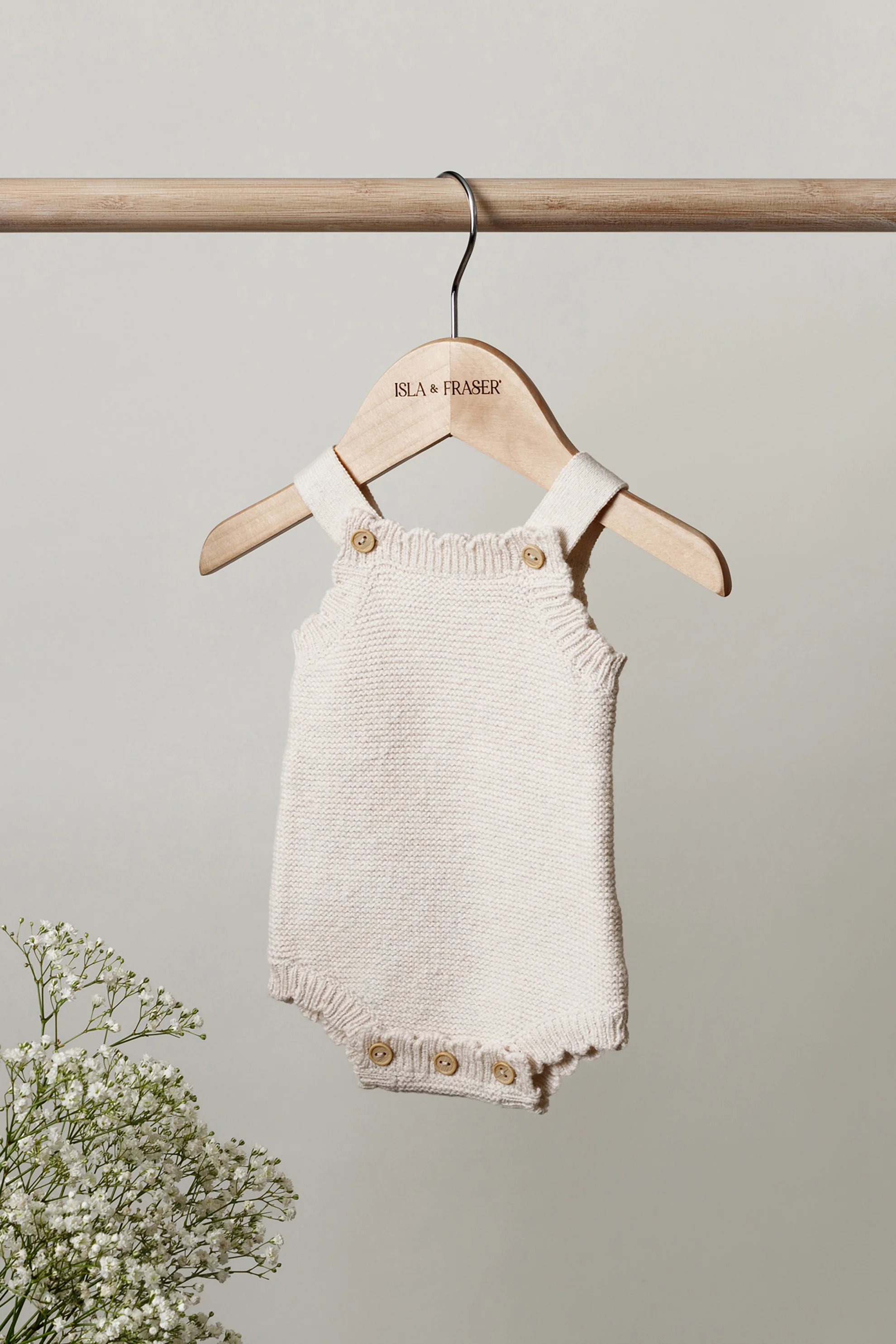 Organic Cotton Newborn Scallop Knit Romper - Oat - Image 6